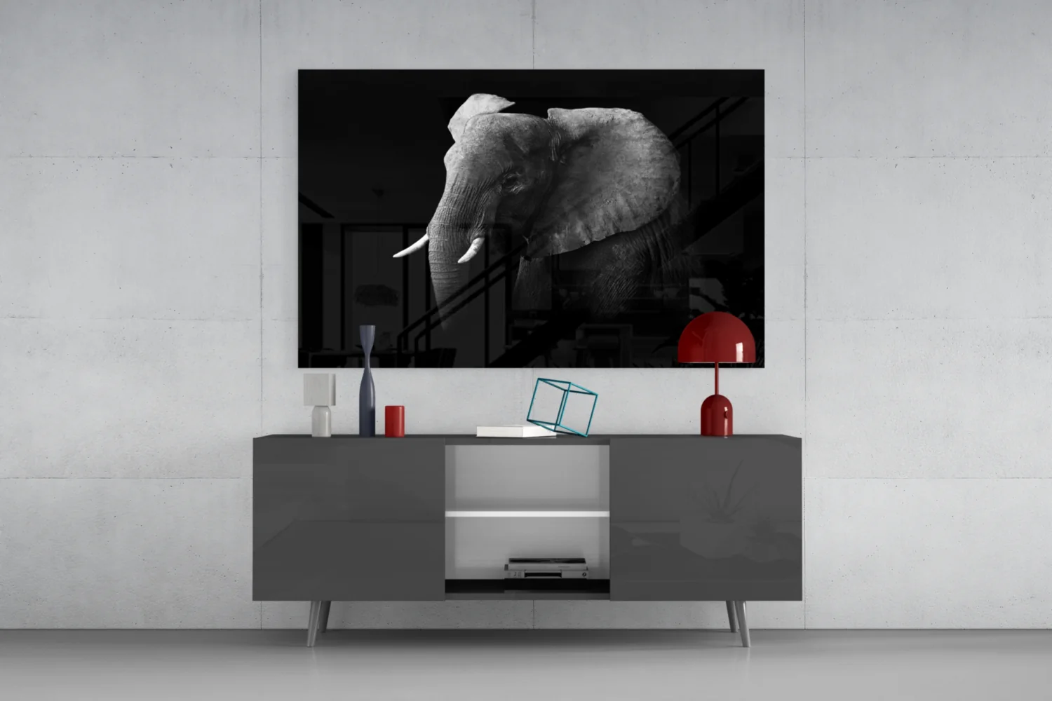 Ear Detail Black and White Elephant Glass Wall Art - Image 8