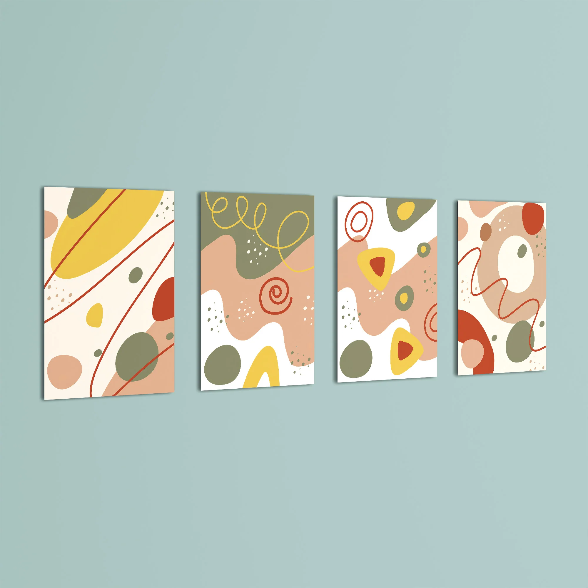 Earthy Abstract Organic Shapes 4 Pieces Kids Metal Wall Art