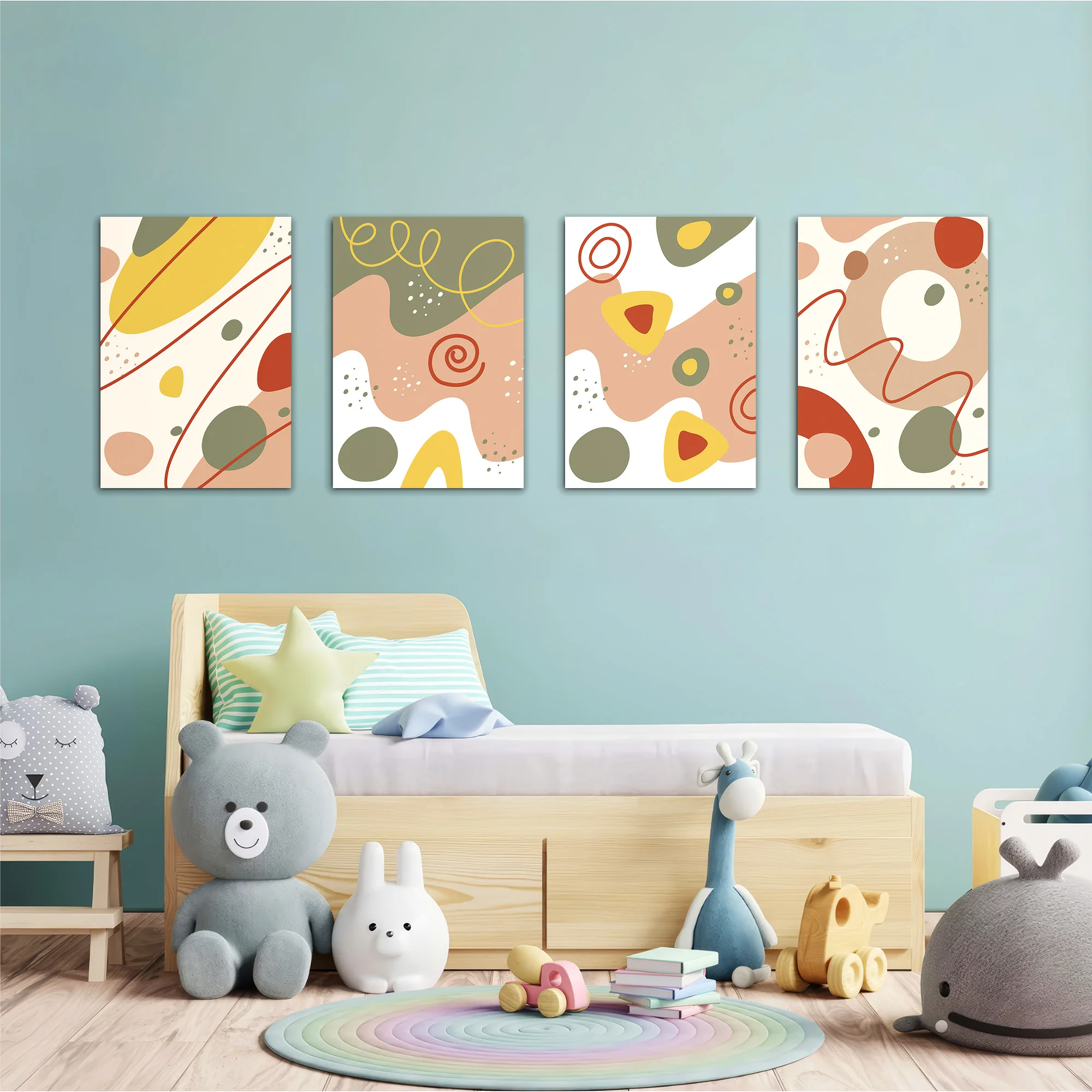 Earthy Abstract Organic Shapes 4 Pieces Kids Metal Wall Art - Image 2