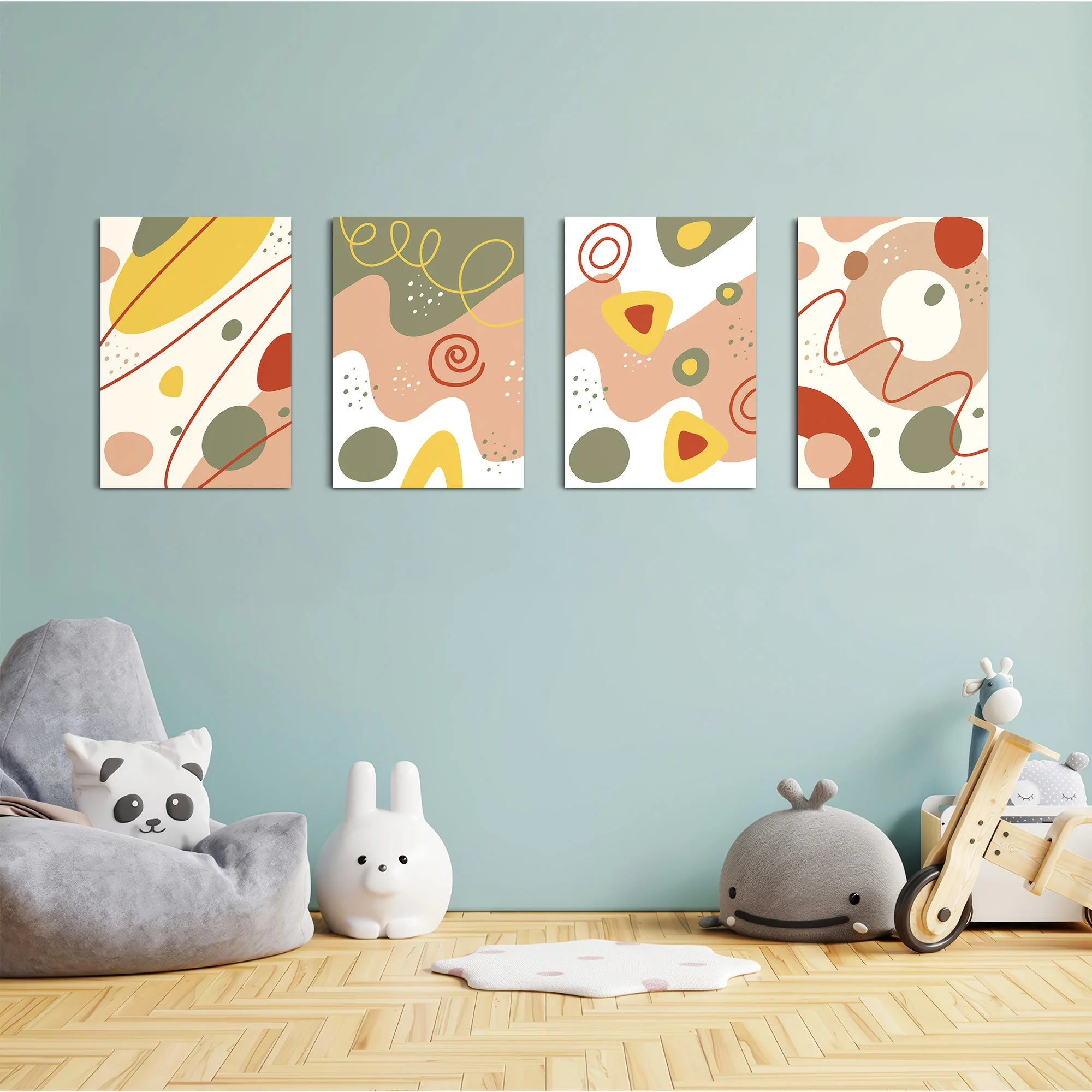 Earthy Abstract Organic Shapes 4 Pieces Kids Metal Wall Art - Image 4