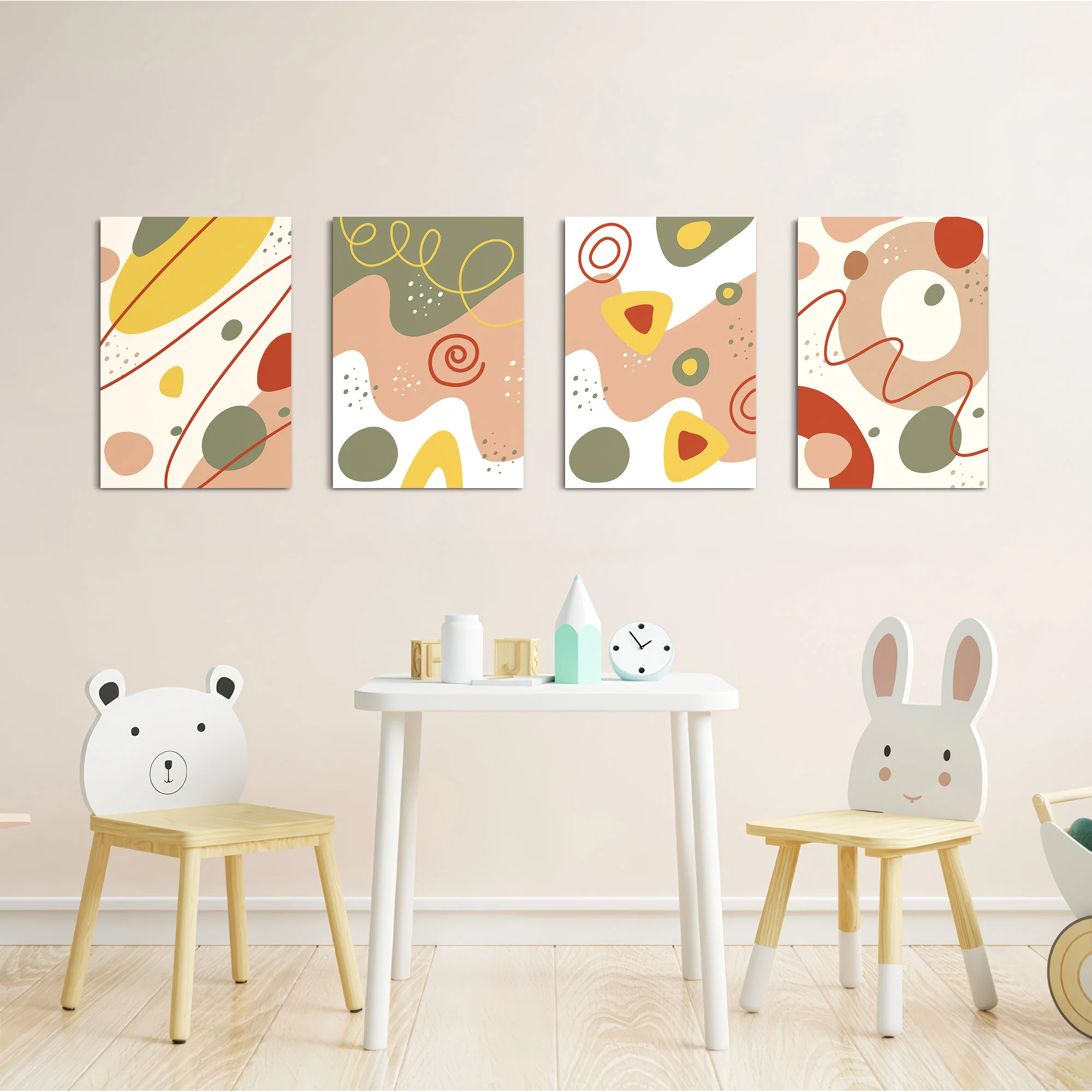 Earthy Abstract Organic Shapes 4 Pieces Kids Metal Wall Art - Image 5
