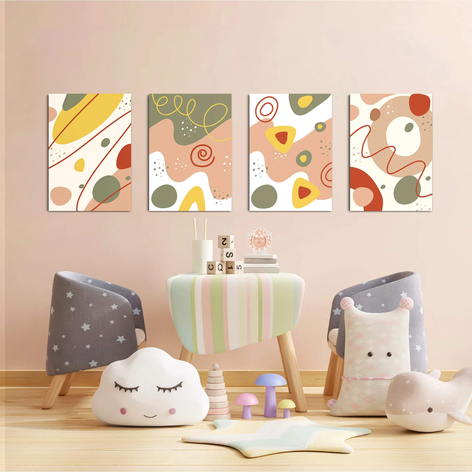 Earthy Abstract Organic Shapes 4 Pieces Kids Metal Wall Art - Image 6