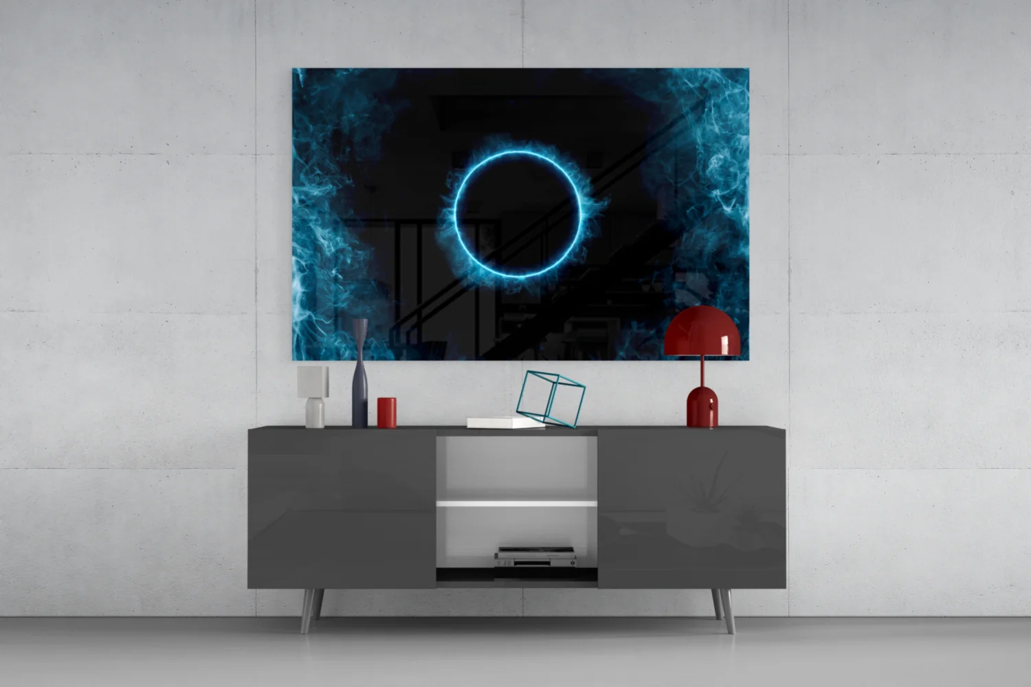 Eclipse Blue Flame Glass Wall Art - Image 8