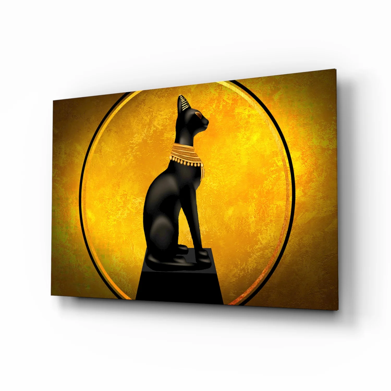 Egyptian Cat Statue Gold Moon Glass Wall Art - Image 2