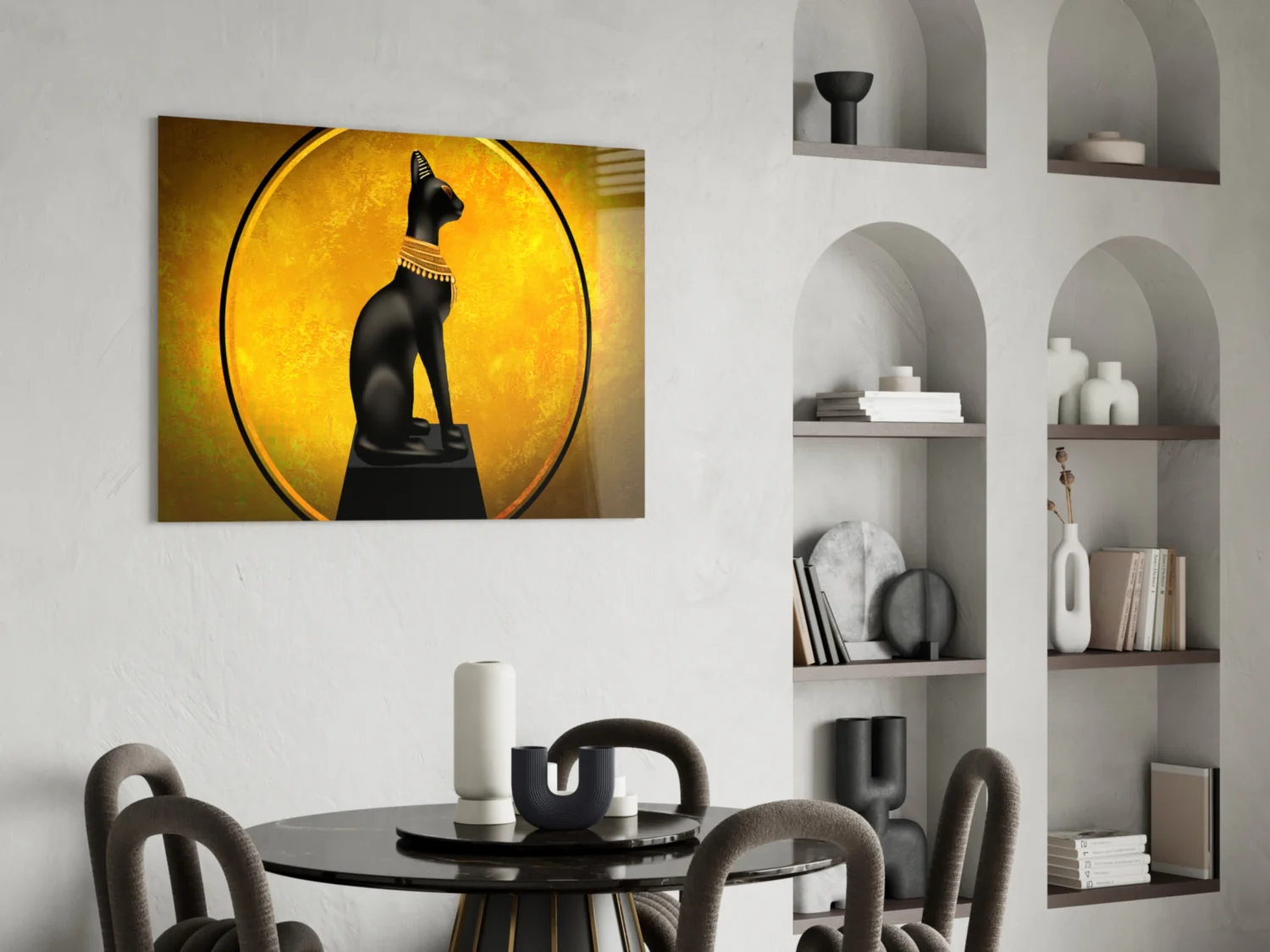 Egyptian Cat Statue Gold Moon Glass Wall Art - Image 6