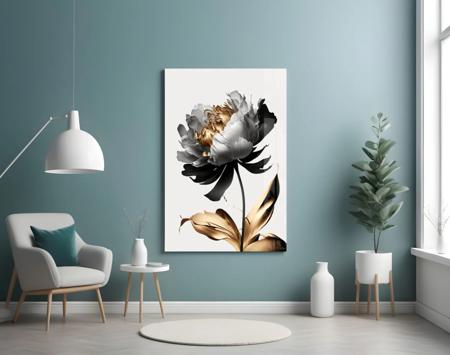 Elegant Black & Gold Peony Glass Wall Art - Image 4