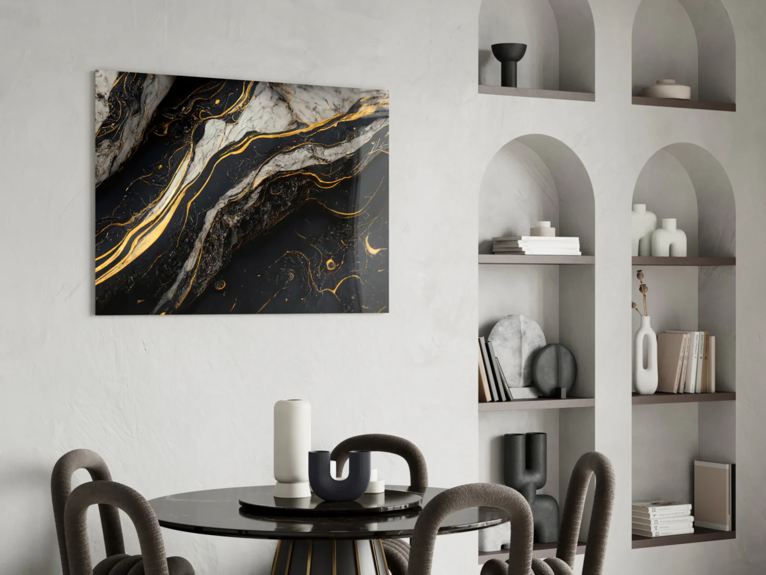 Elegant Black Gold Marble Swirl Glass Wall Art - Image 6
