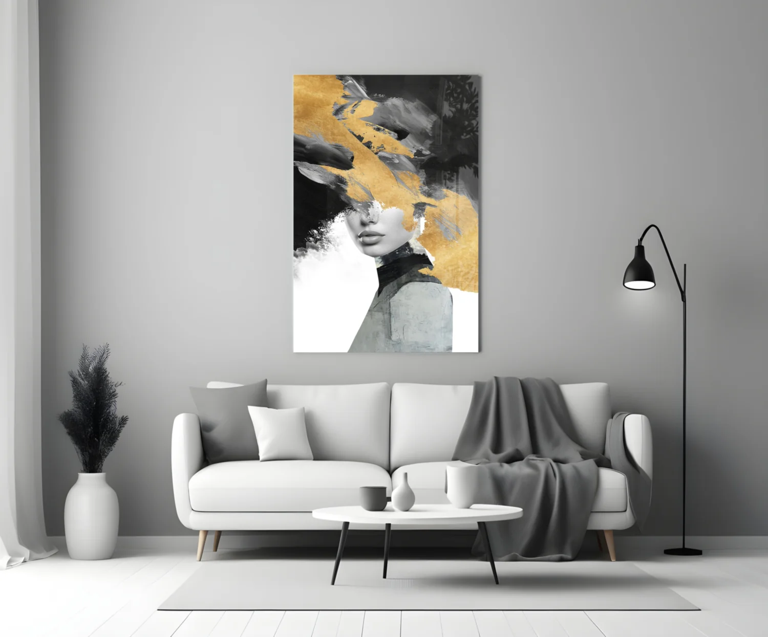 Elegant Gold and Black Abstract Portrait Glass Wall Art - Image 5