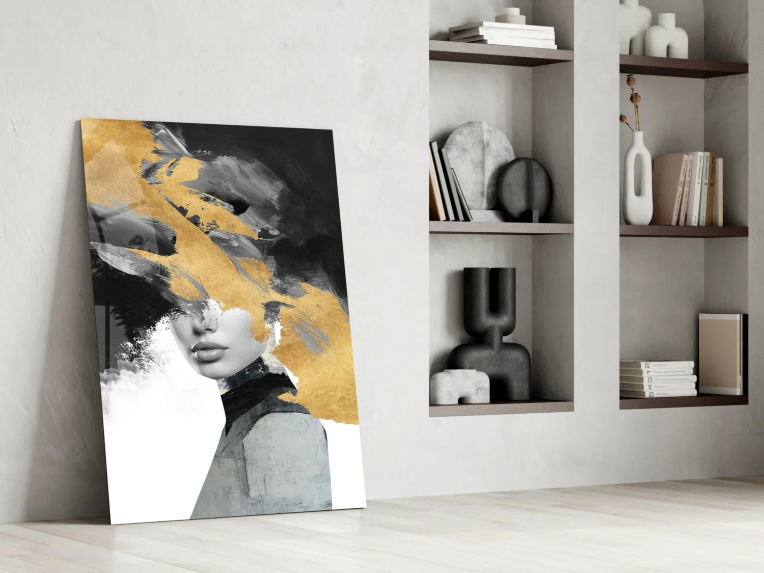 Elegant Gold and Black Abstract Portrait Glass Wall Art - Image 7