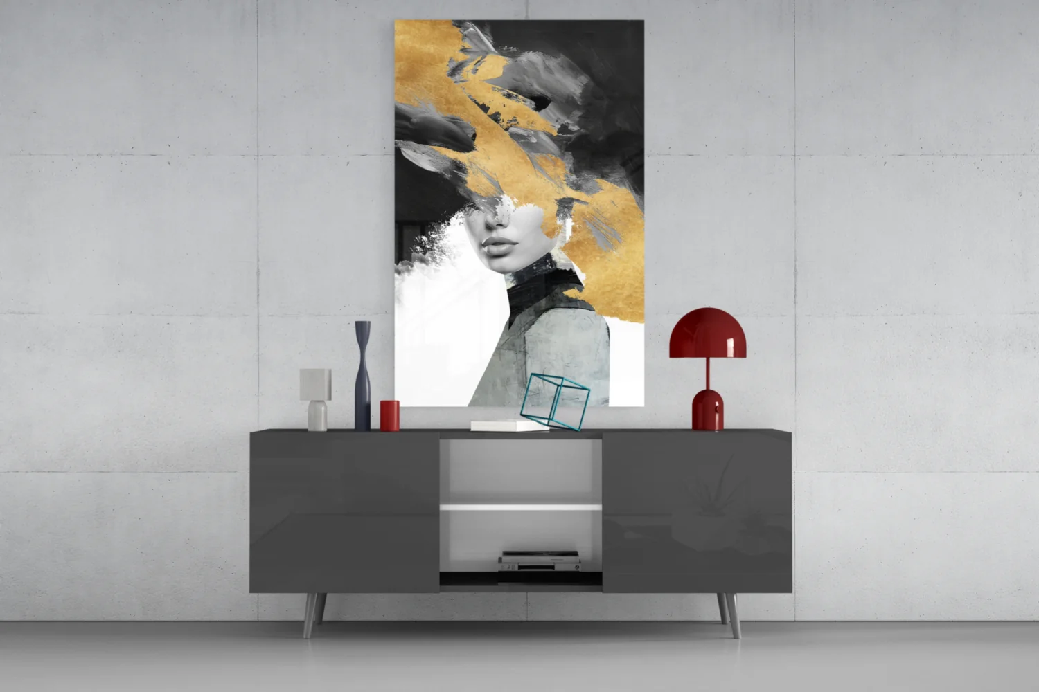 Elegant Gold and Black Abstract Portrait Glass Wall Art - Image 8