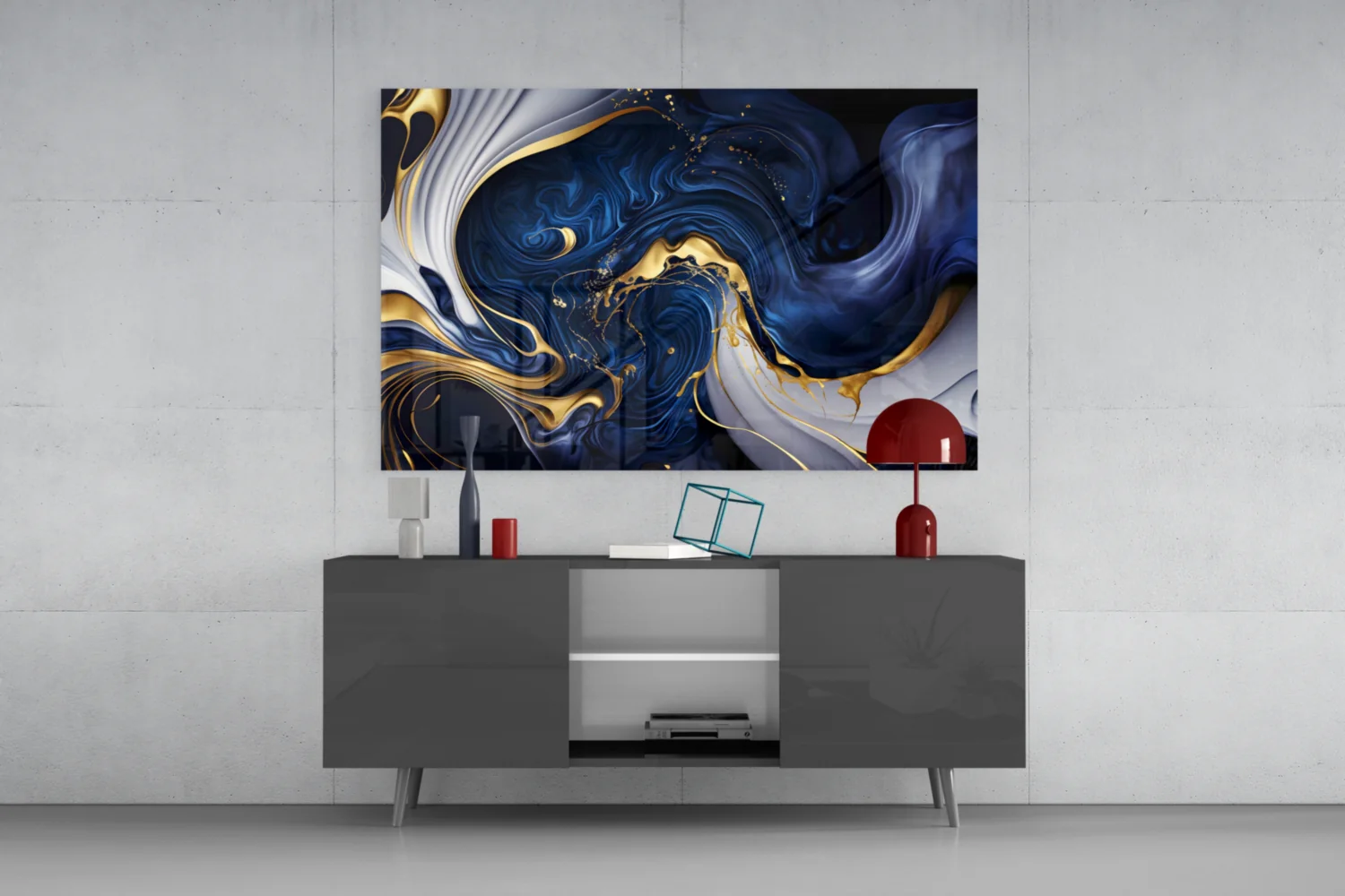 Elegant Gold Swirls on Midnight Blue Glass Wall Art - Image 8