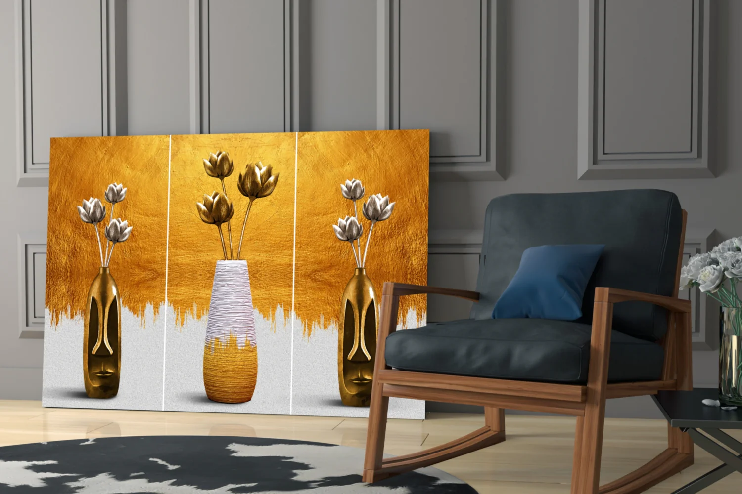 Elegant Gold Tulips in Vases Glass Wall Art - Image 7