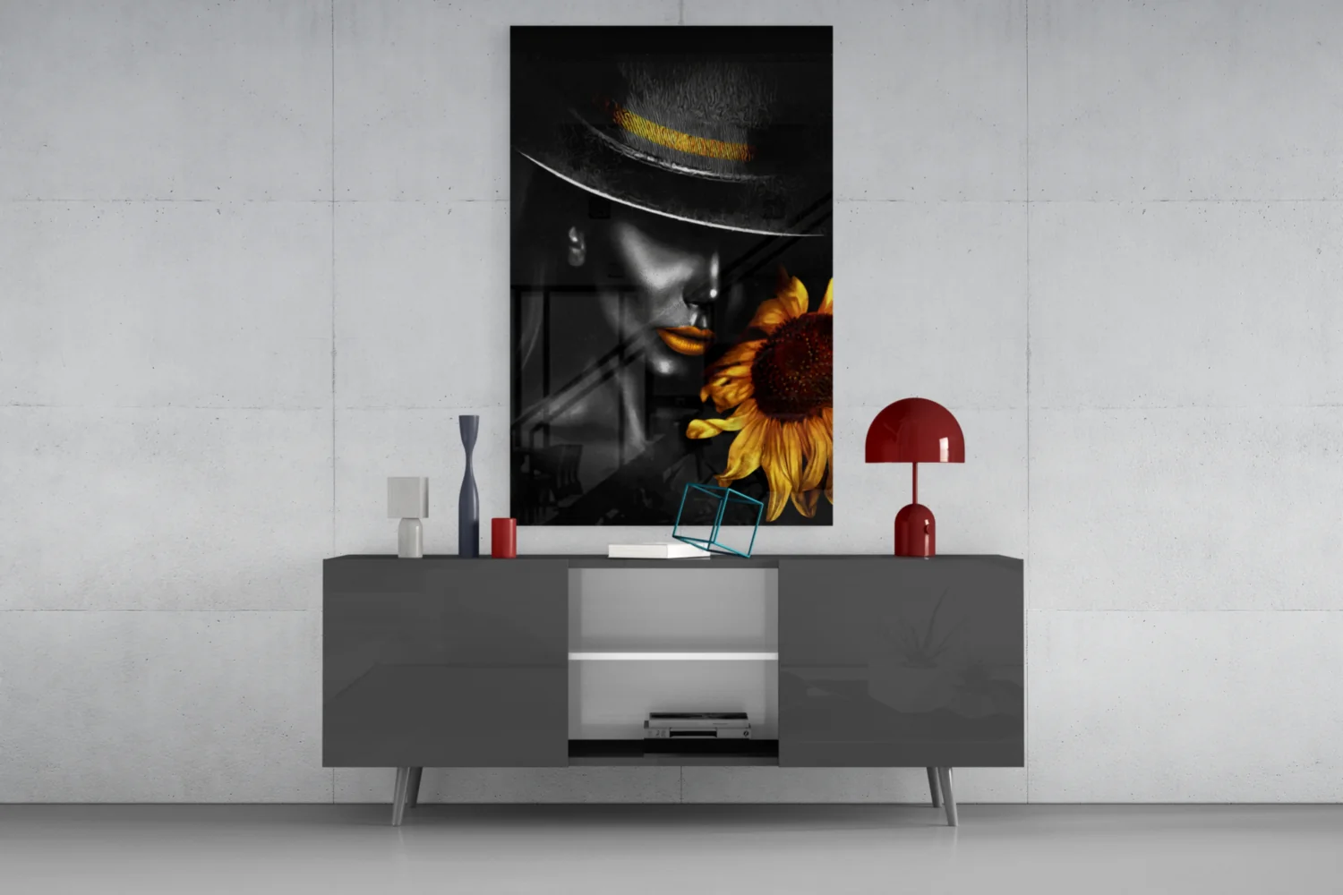 Elegant Lady with Sunflower Glass Wall Art - Image 8