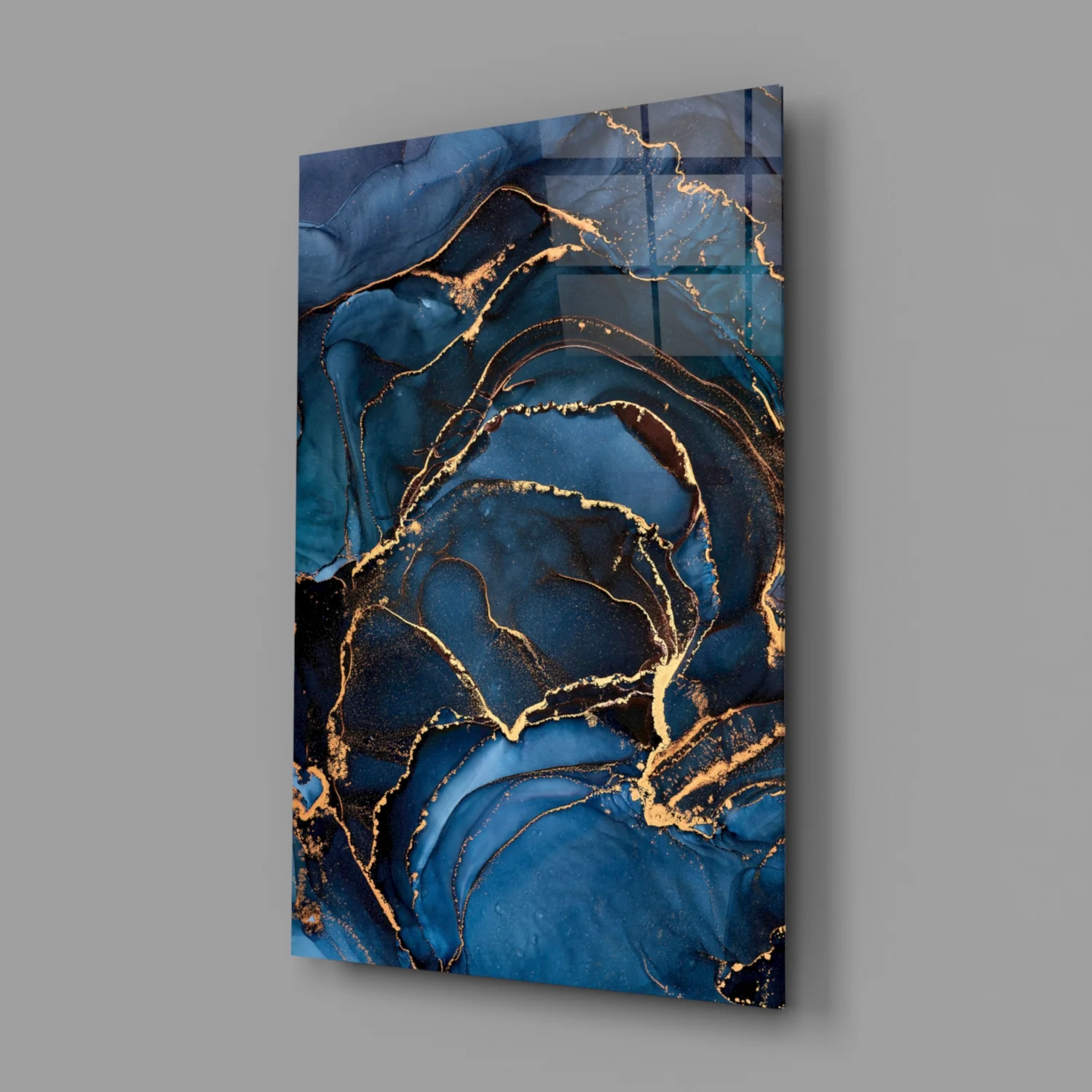 Elegant Navy Blue Abstract Glass Wall Art - Image 2