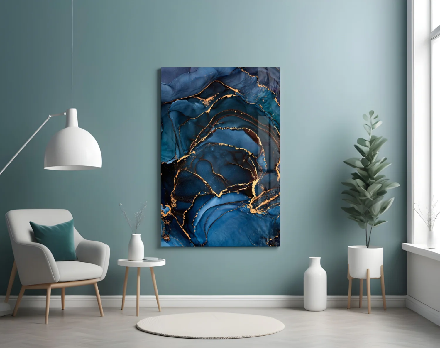 Elegant Navy Blue Abstract Glass Wall Art - Image 4