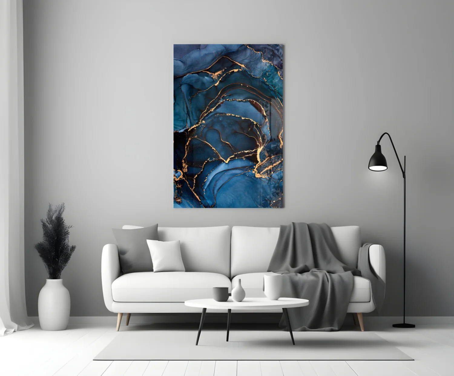 Elegant Navy Blue Abstract Glass Wall Art - Image 5