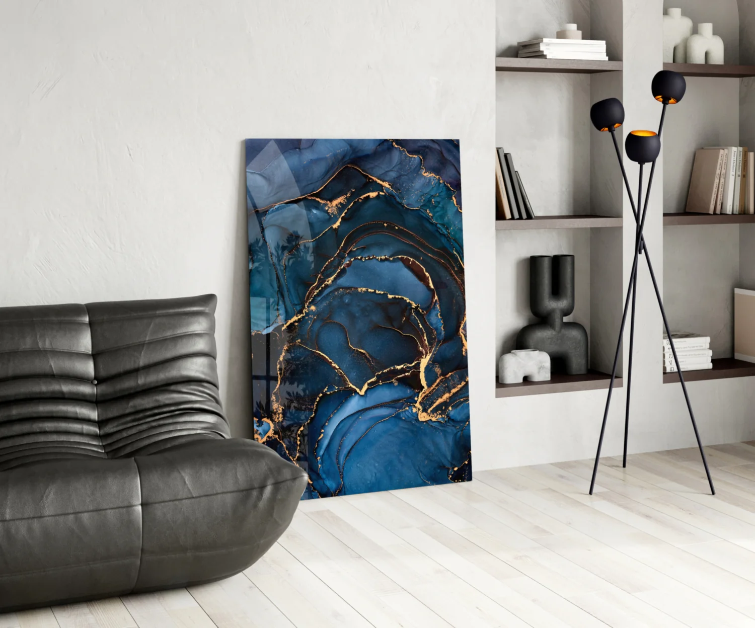 Elegant Navy Blue Abstract Glass Wall Art - Image 6