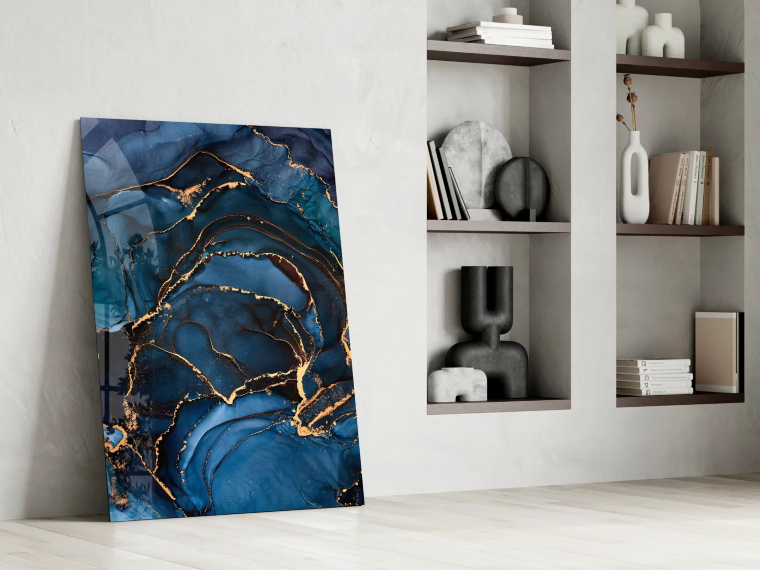 Elegant Navy Blue Abstract Glass Wall Art - Image 7