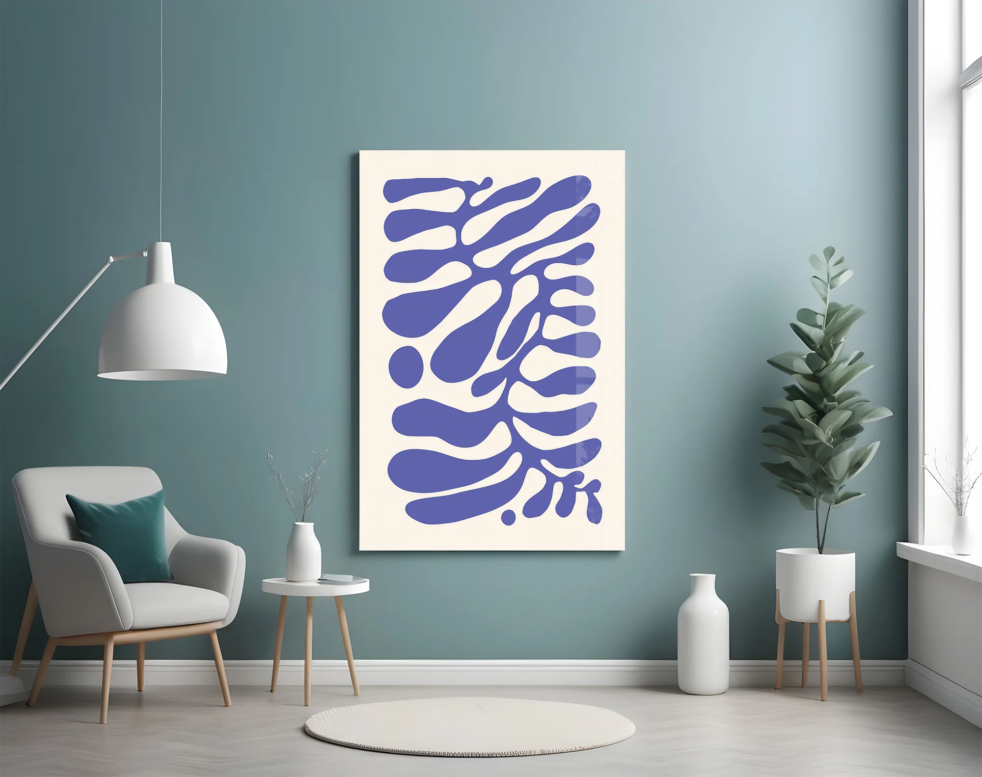 Elegant Navy Blue Abstract Swirls Glass Wall Art - Image 5