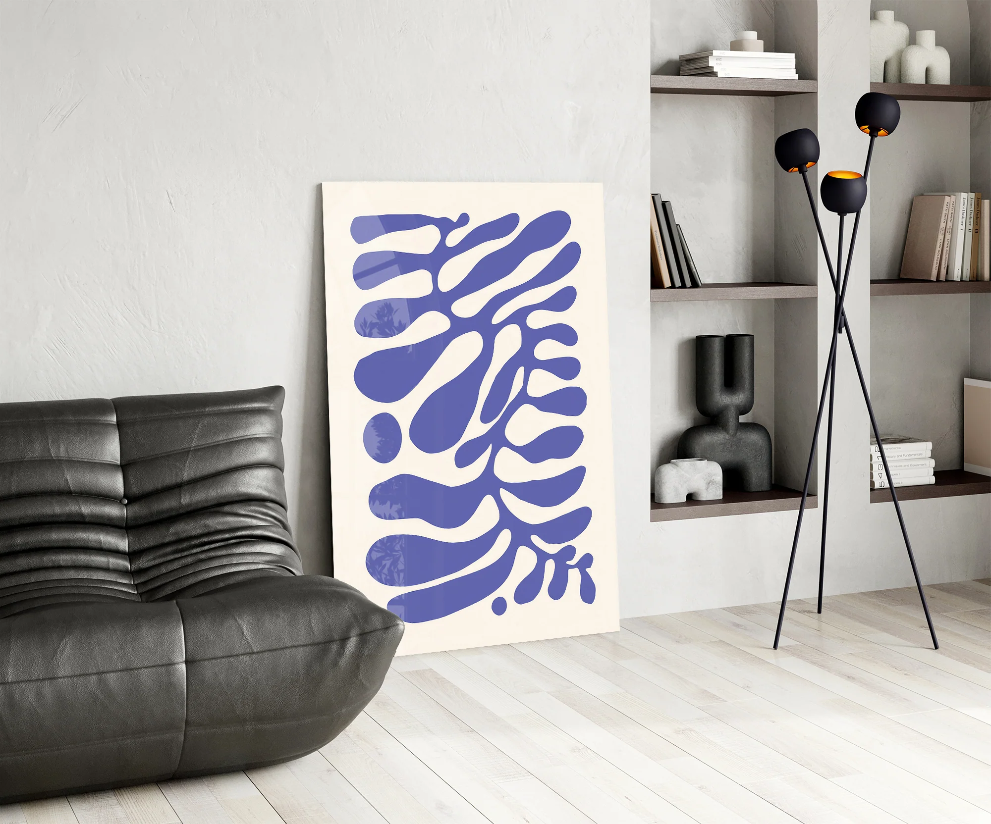 Elegant Navy Blue Abstract Swirls Glass Wall Art - Image 7