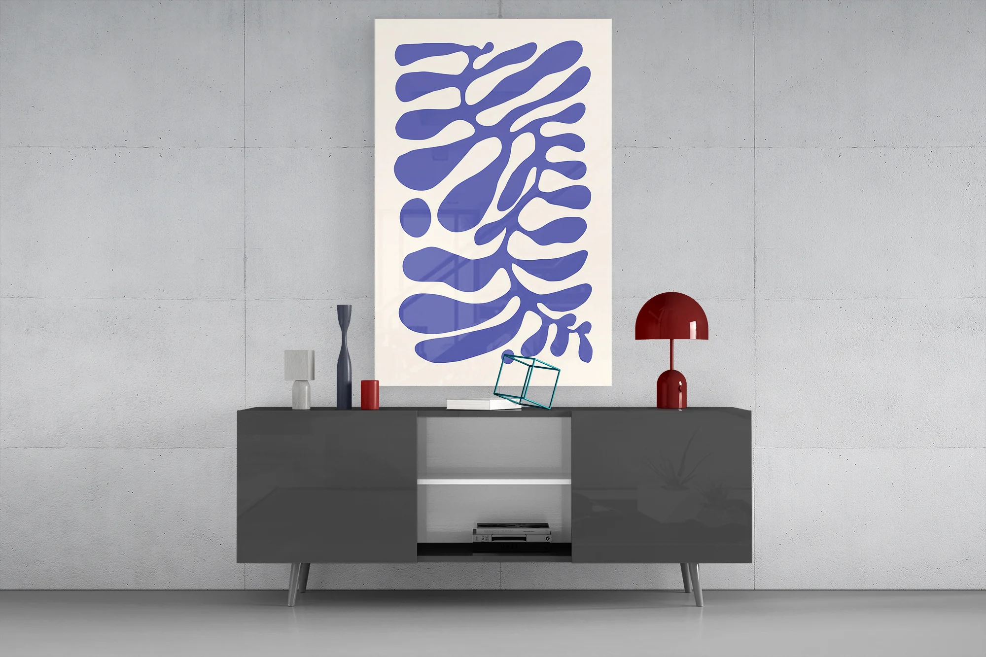 Elegant Navy Blue Abstract Swirls Glass Wall Art - Image 9