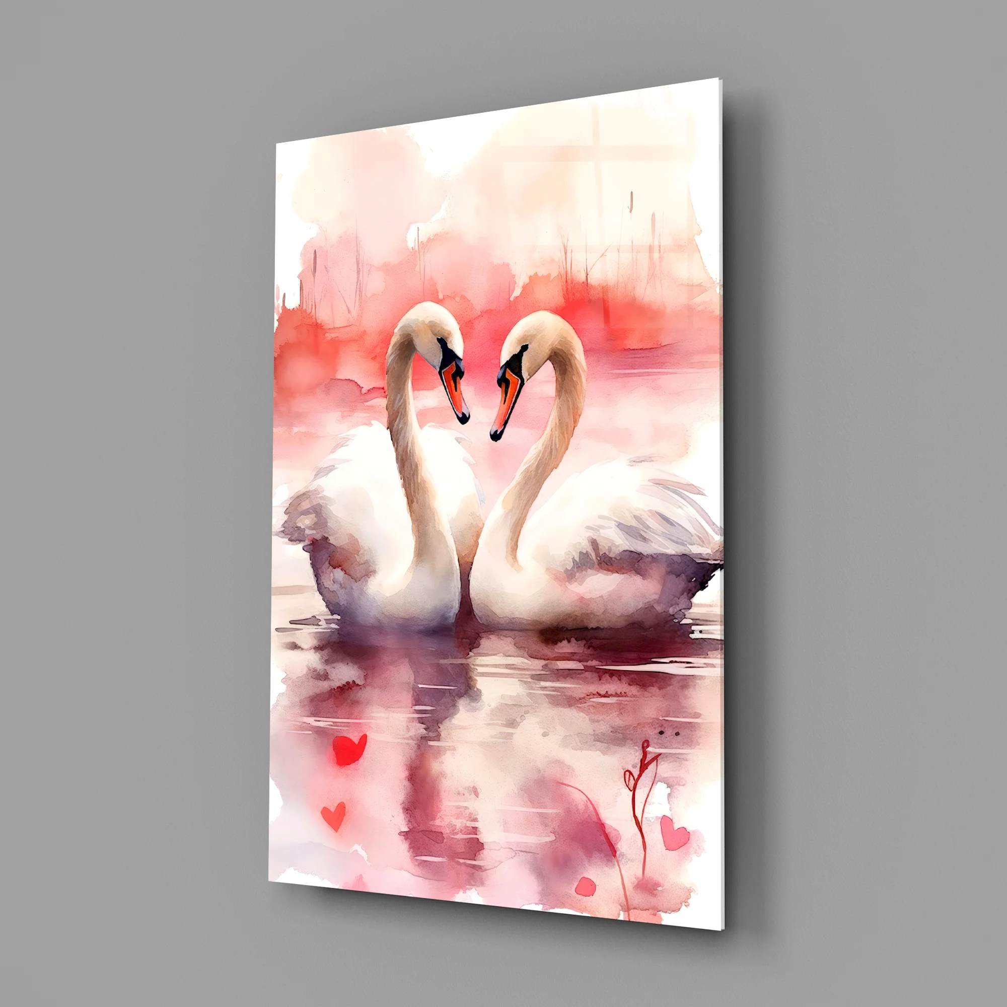 Elegant Swans in Love Glass Wall Art - Image 2