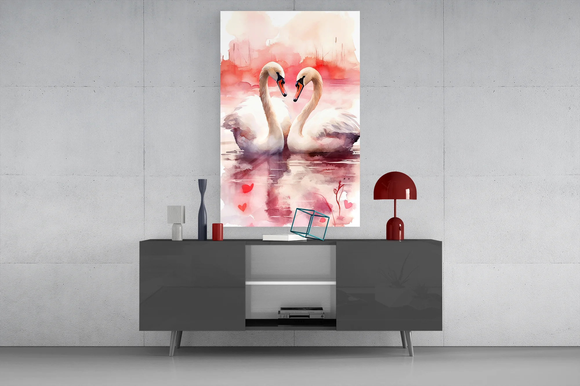 Elegant Swans in Love Glass Wall Art - Image 8