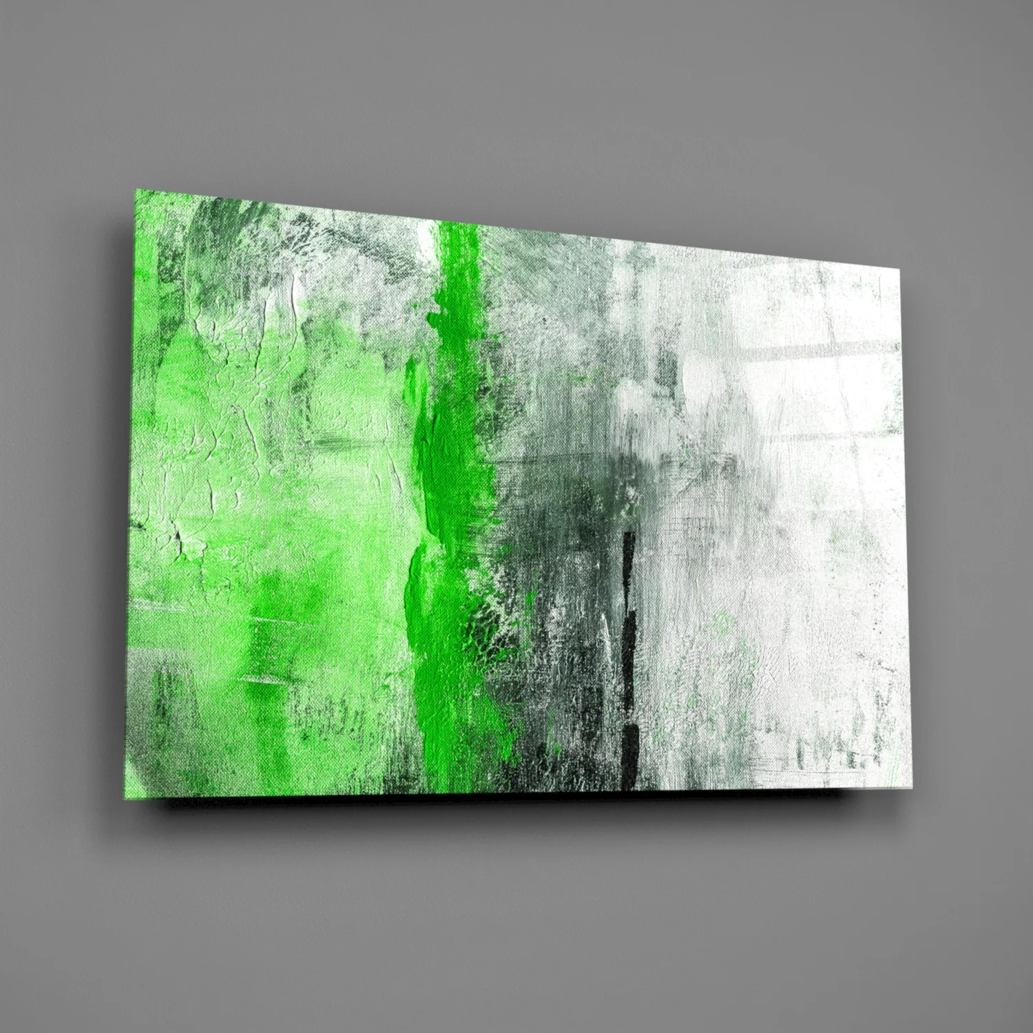 Emerald Green Stripe Gray Glass Wall Art - Image 2