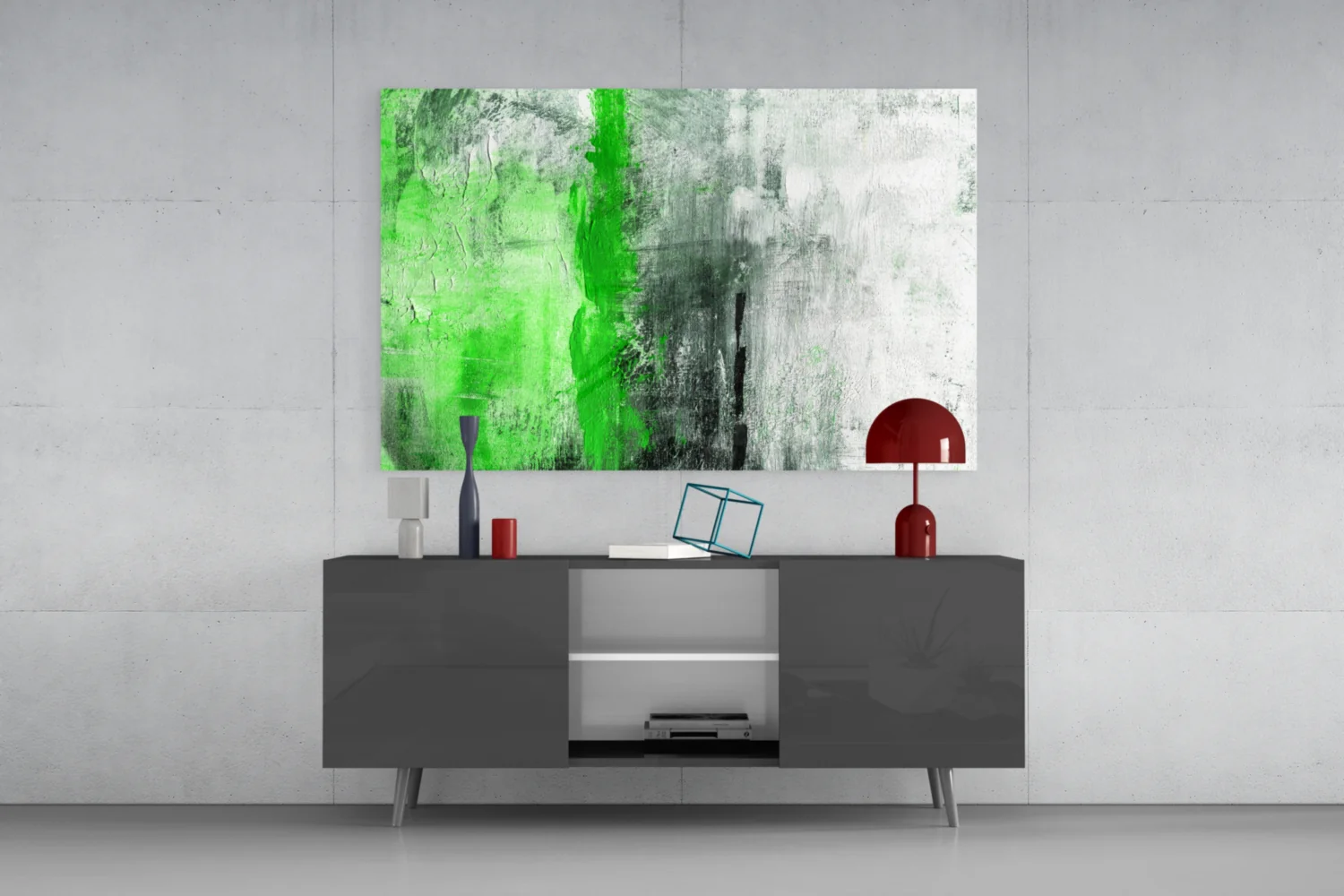 Emerald Green Stripe Gray Glass Wall Art - Image 8