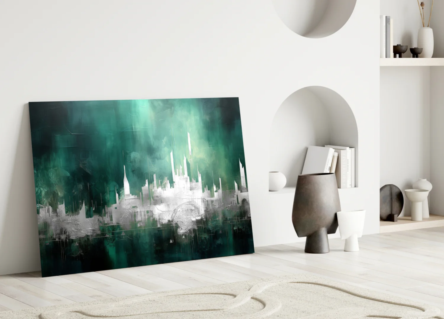 Emerald Mist Abstract Skyline Glass Wall Art - Image 3