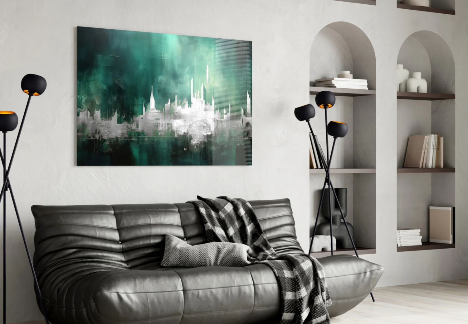 Emerald Mist Abstract Skyline Glass Wall Art - Image 4