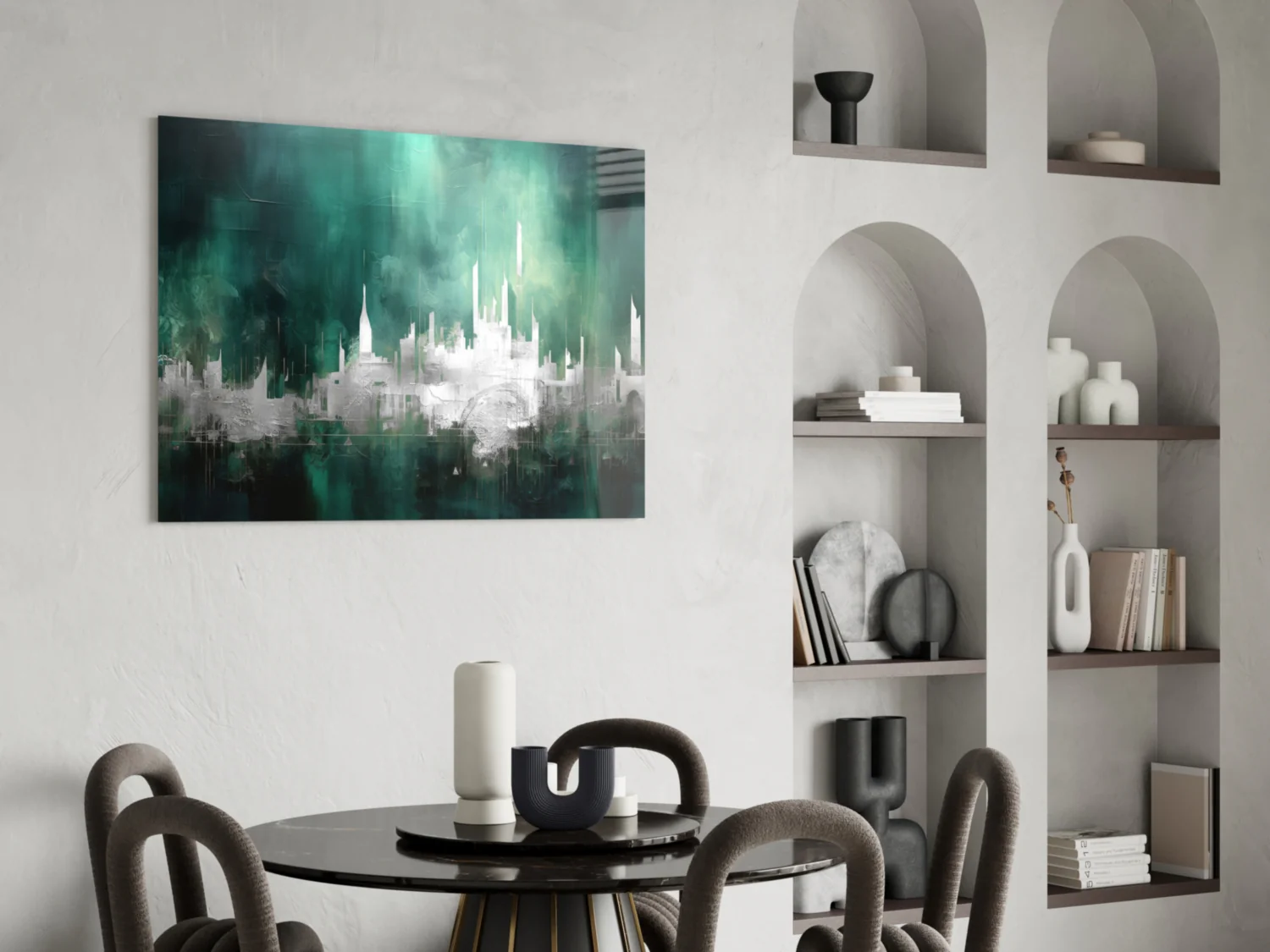 Emerald Mist Abstract Skyline Glass Wall Art - Image 5