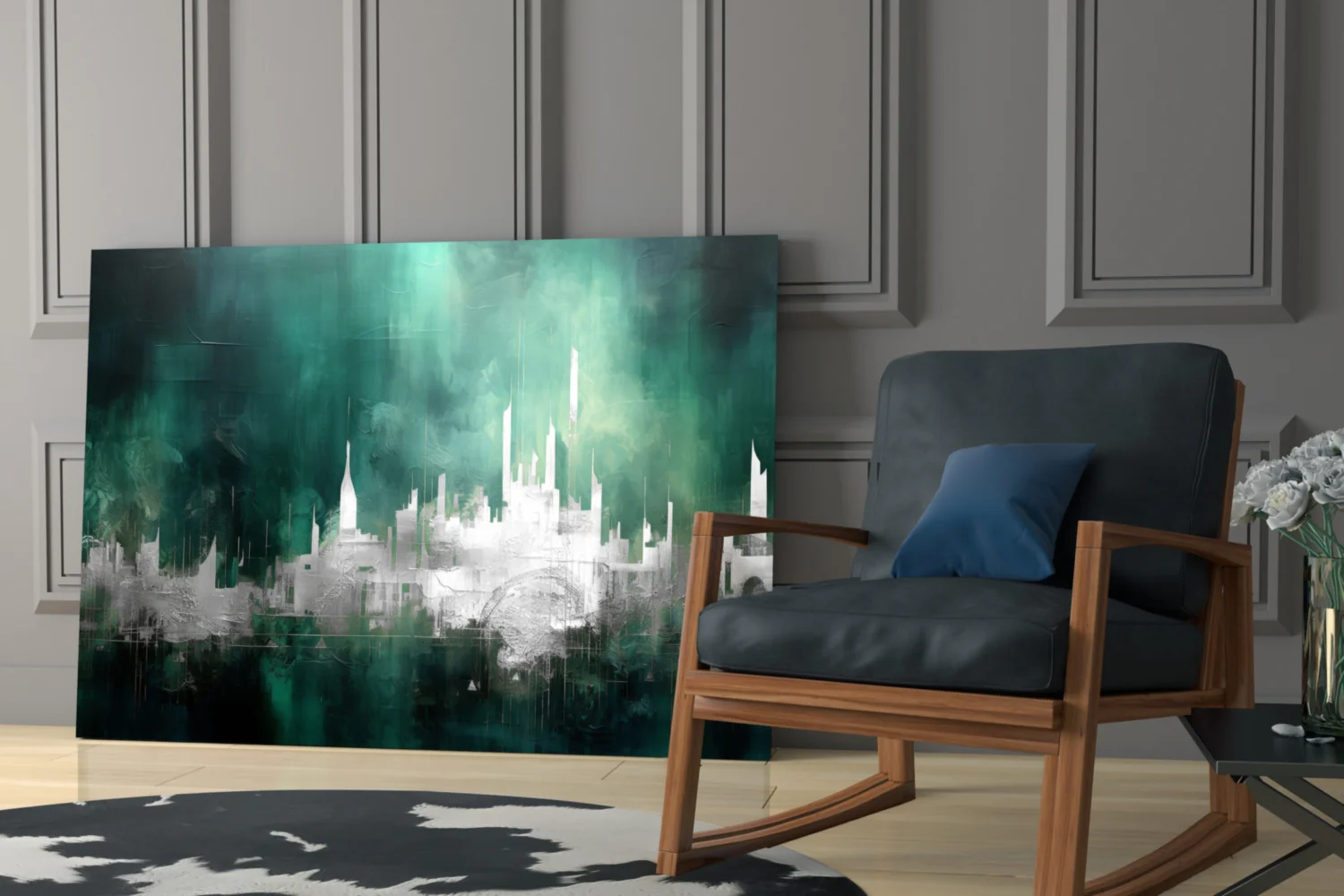 Emerald Mist Abstract Skyline Glass Wall Art - Image 6