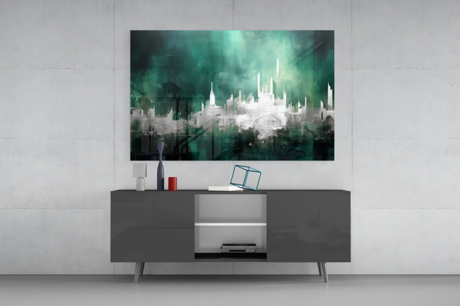 Emerald Mist Abstract Skyline Glass Wall Art - Image 8