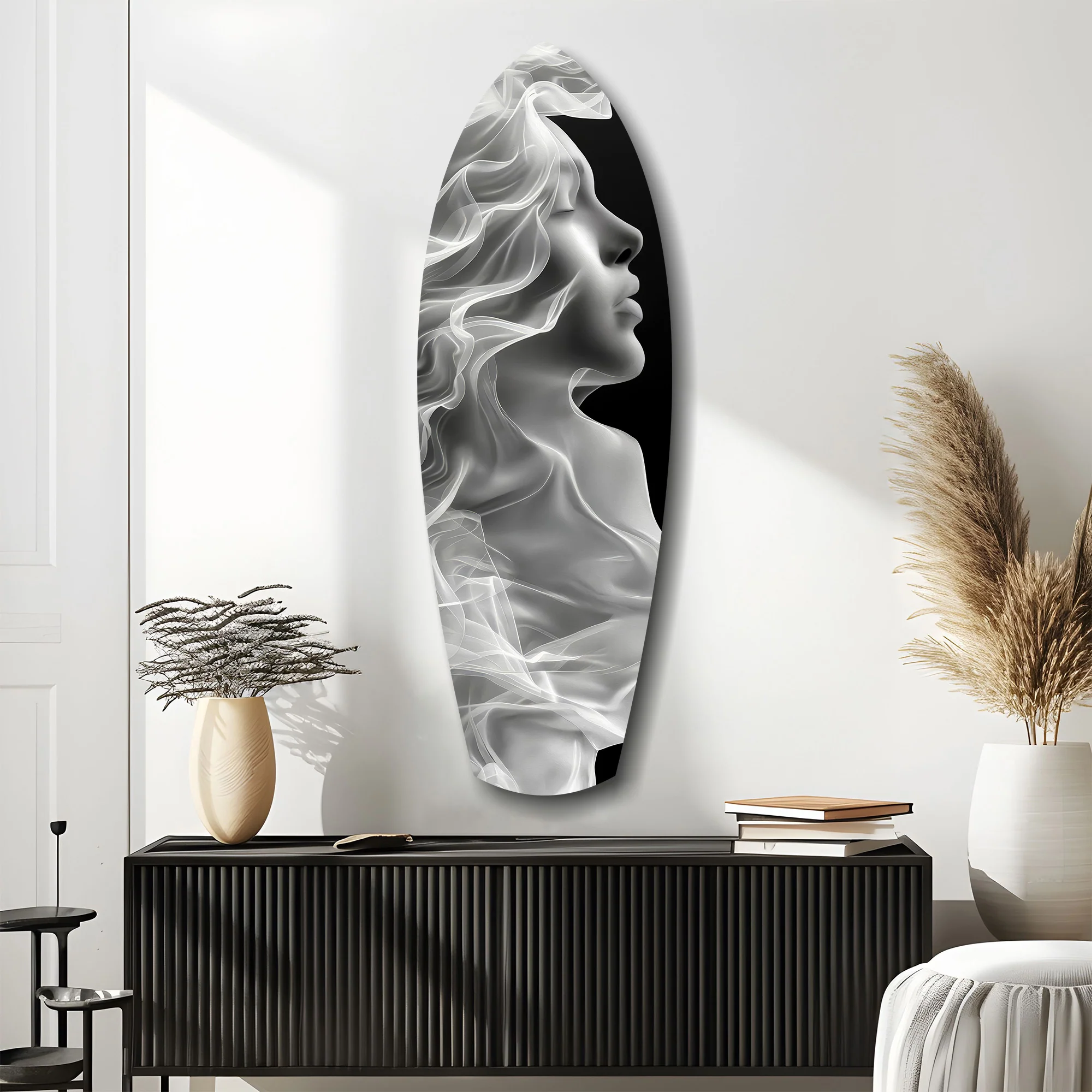 Ethereal Smoke Woman Profile Glass Wall Art - Image 10
