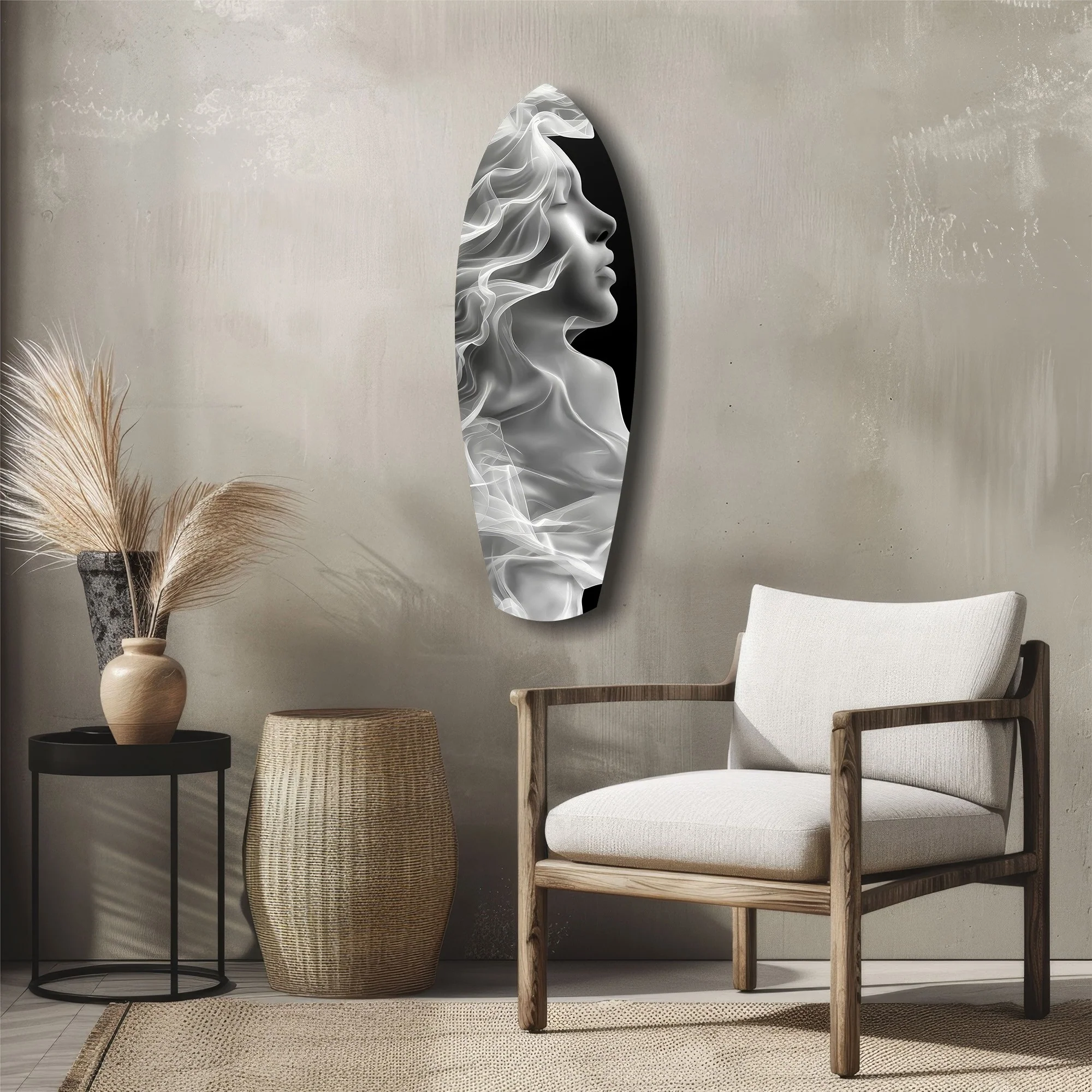 Ethereal Smoke Woman Profile Glass Wall Art - Image 5