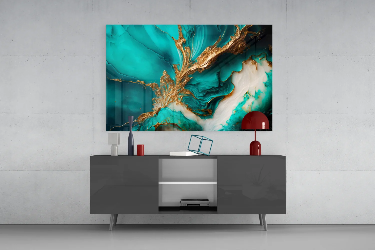 Ethereal Turquoise Gold Splash Glass Wall Art - Image 3