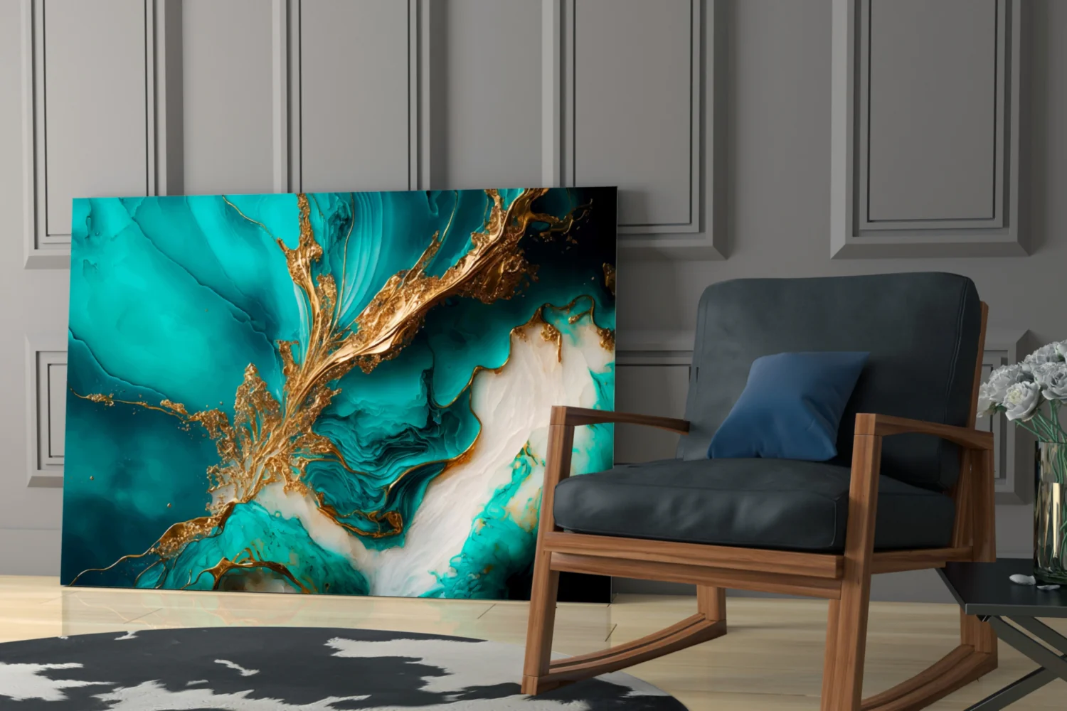 Ethereal Turquoise Gold Splash Glass Wall Art - Image 8