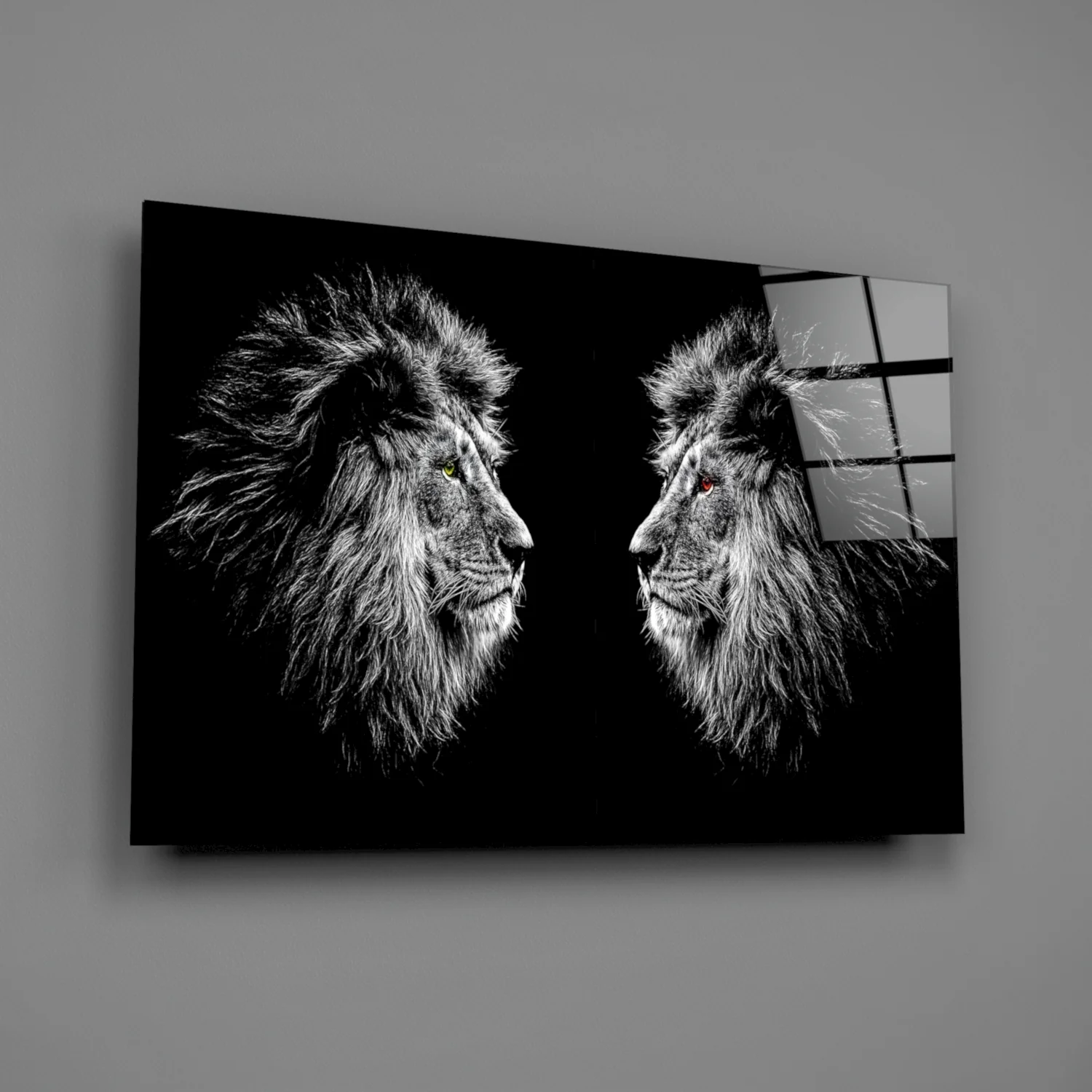 Facing Lions Colored Eyes Glass Wall Art - Image 2