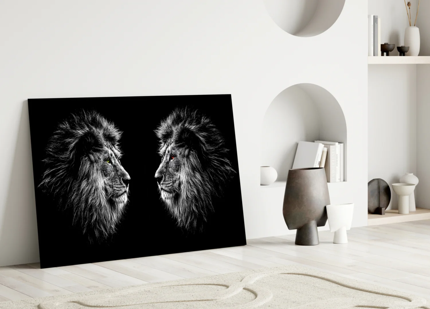 Facing Lions Colored Eyes Glass Wall Art - Image 3