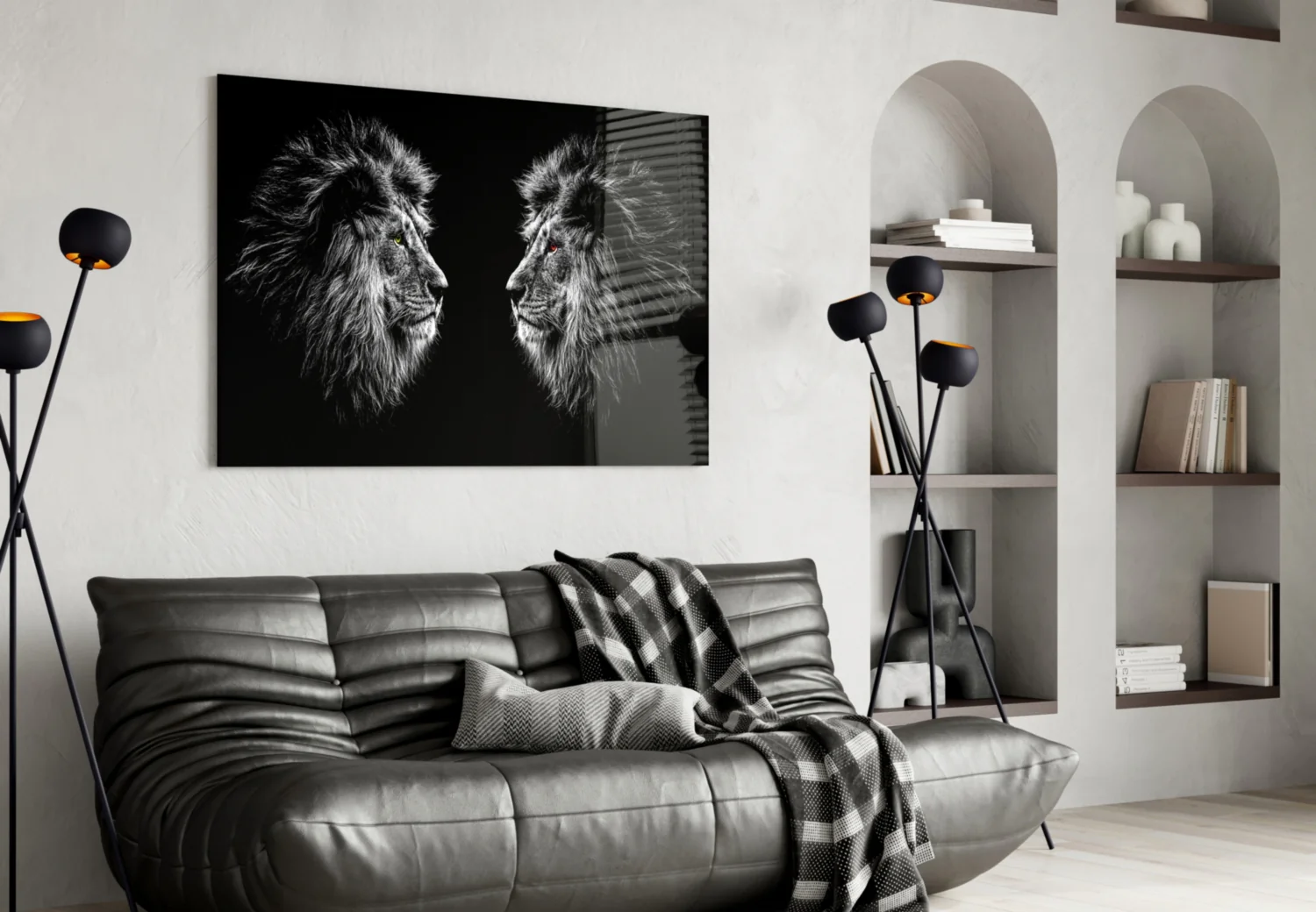 Facing Lions Colored Eyes Glass Wall Art - Image 4