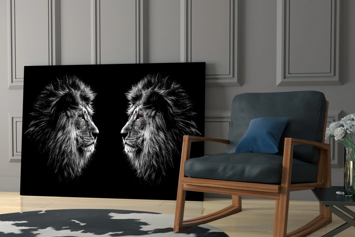 Facing Lions Colored Eyes Glass Wall Art - Image 6