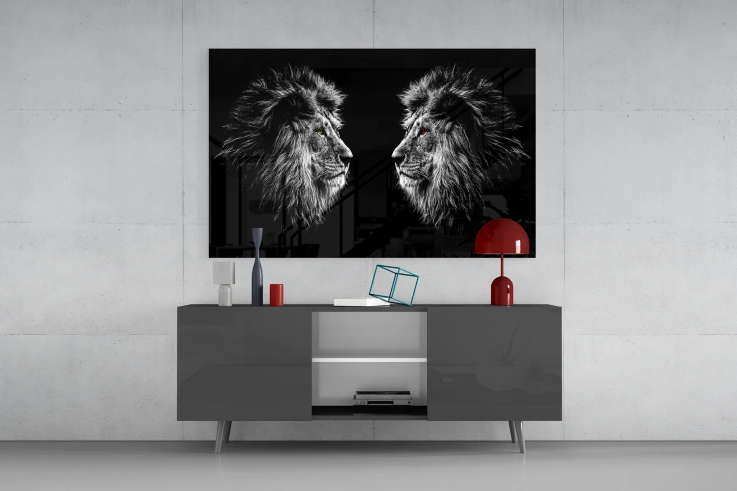 Facing Lions Colored Eyes Glass Wall Art - Image 8