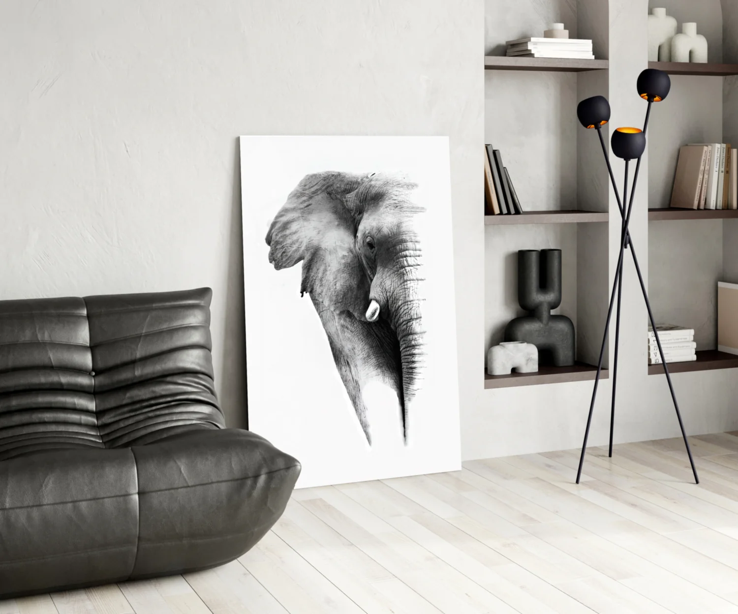 Faded Grayscale Elephant Sketch Glass Wall Art - Image 5