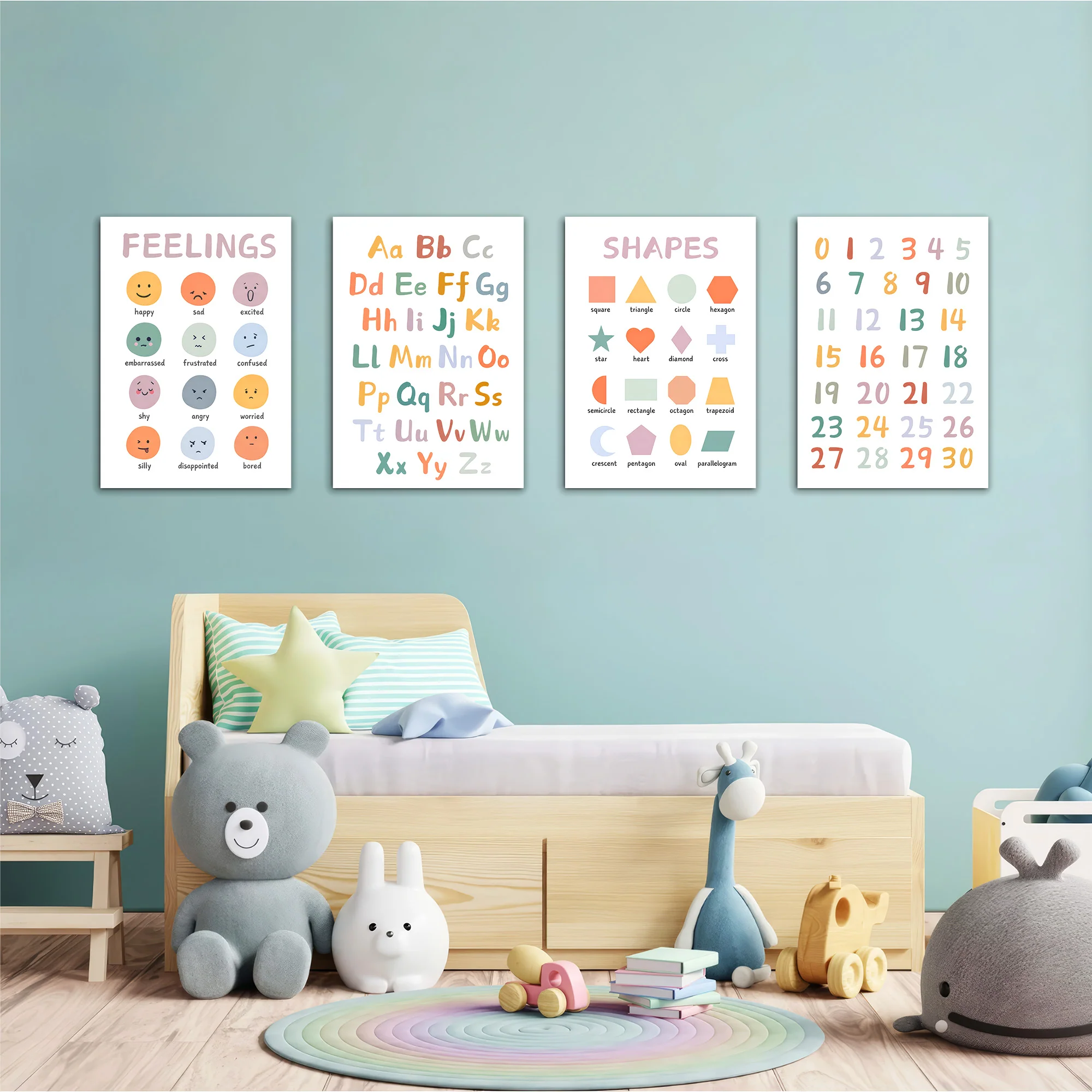 Feelings Alphabet Shapes Numbers 4 Pieces Kids Metal Wall Art - Image 2