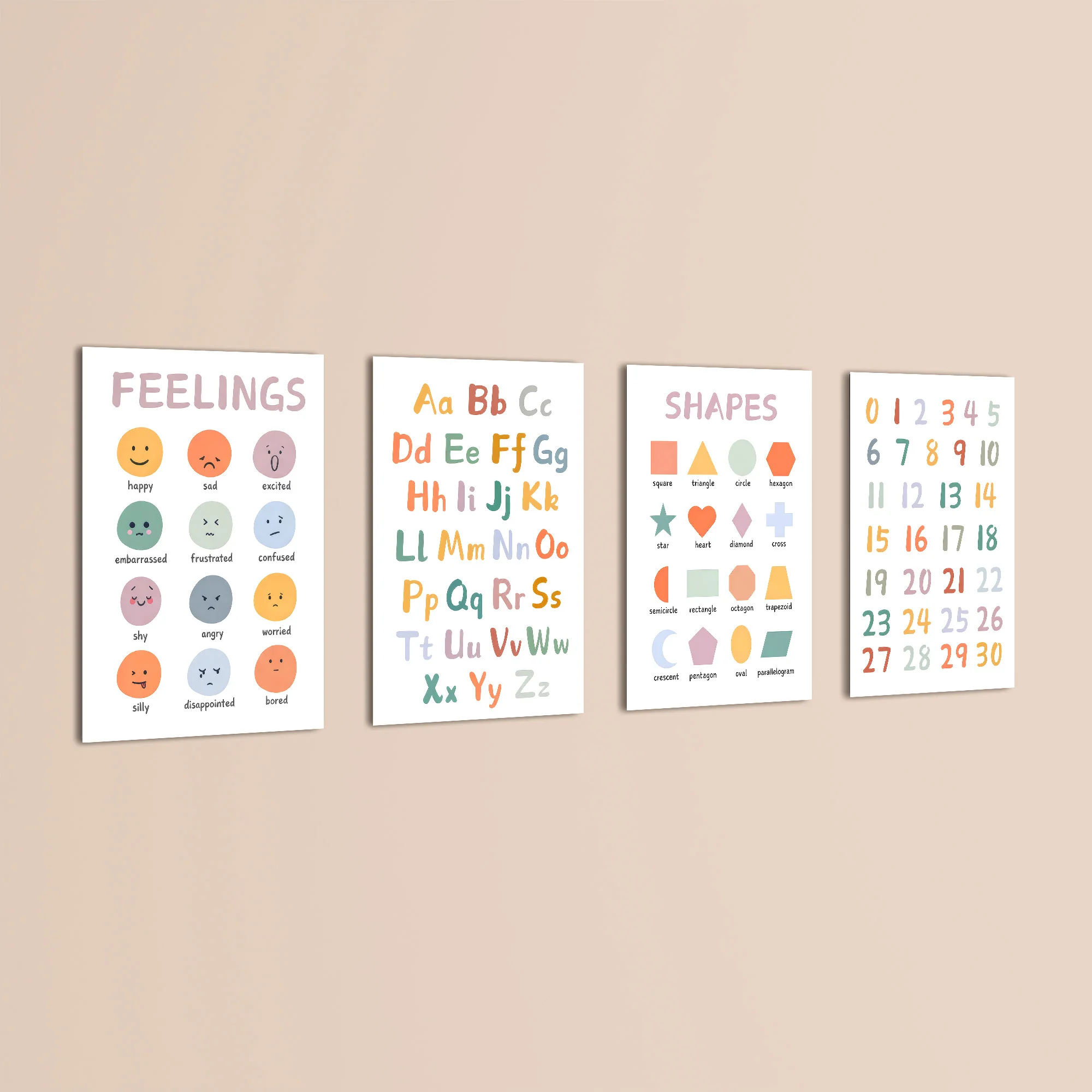 Feelings Alphabet Shapes Numbers 4 Pieces Kids Metal Wall Art - Image 3