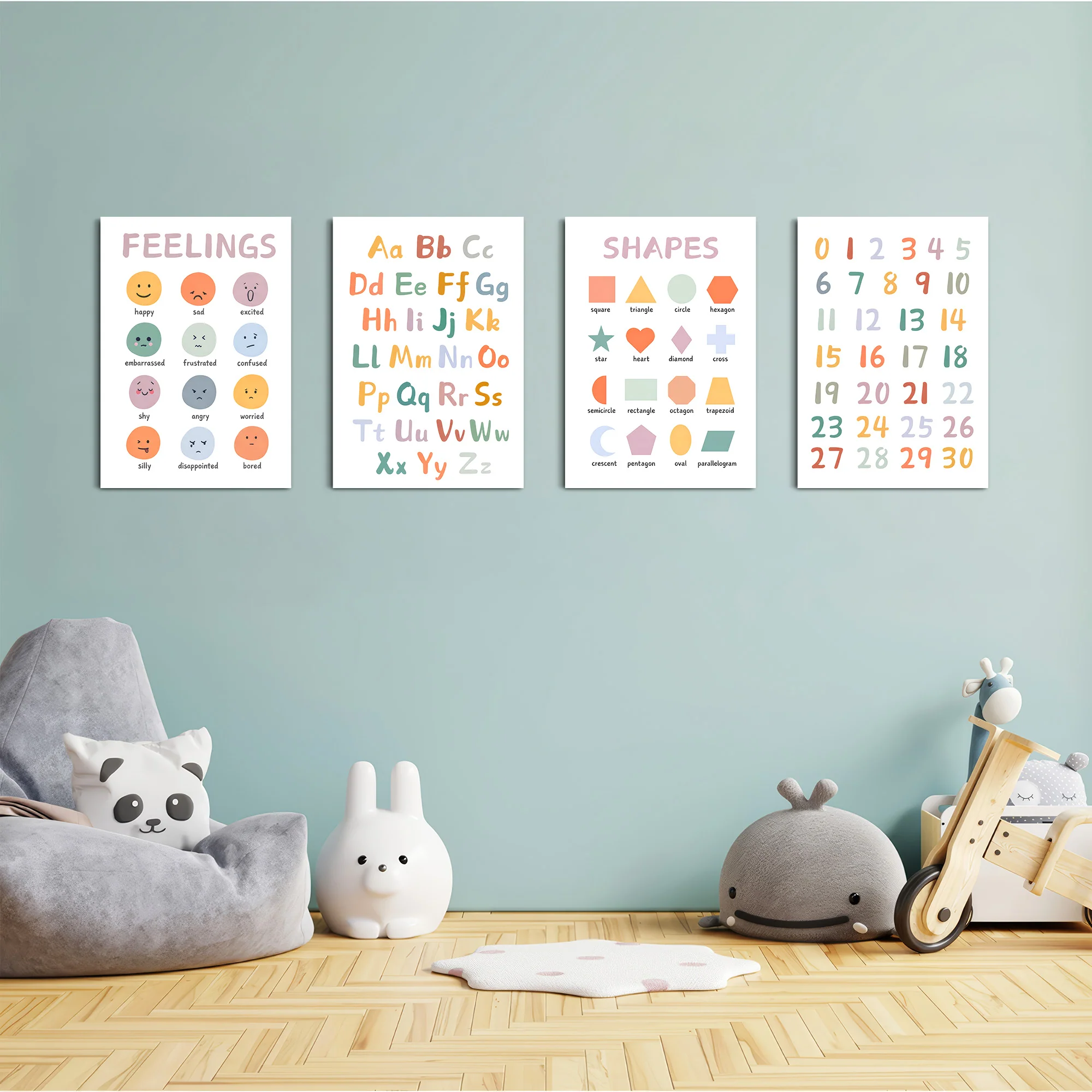Feelings Alphabet Shapes Numbers 4 Pieces Kids Metal Wall Art - Image 4