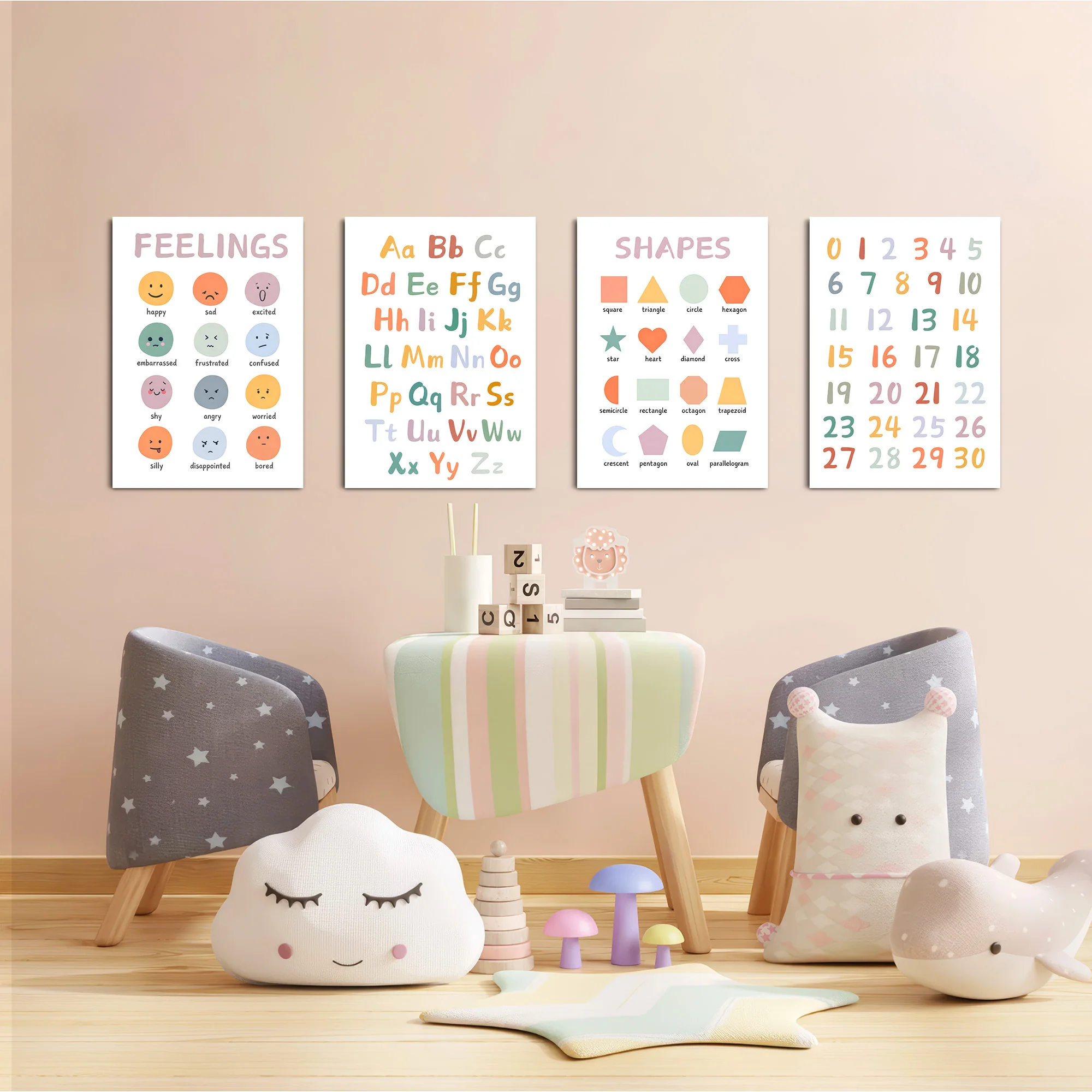 Feelings Alphabet Shapes Numbers 4 Pieces Kids Metal Wall Art - Image 6