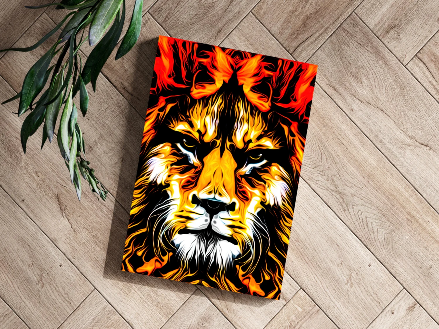 Fiery Flame Lion Face Aluminum Print - Image 3