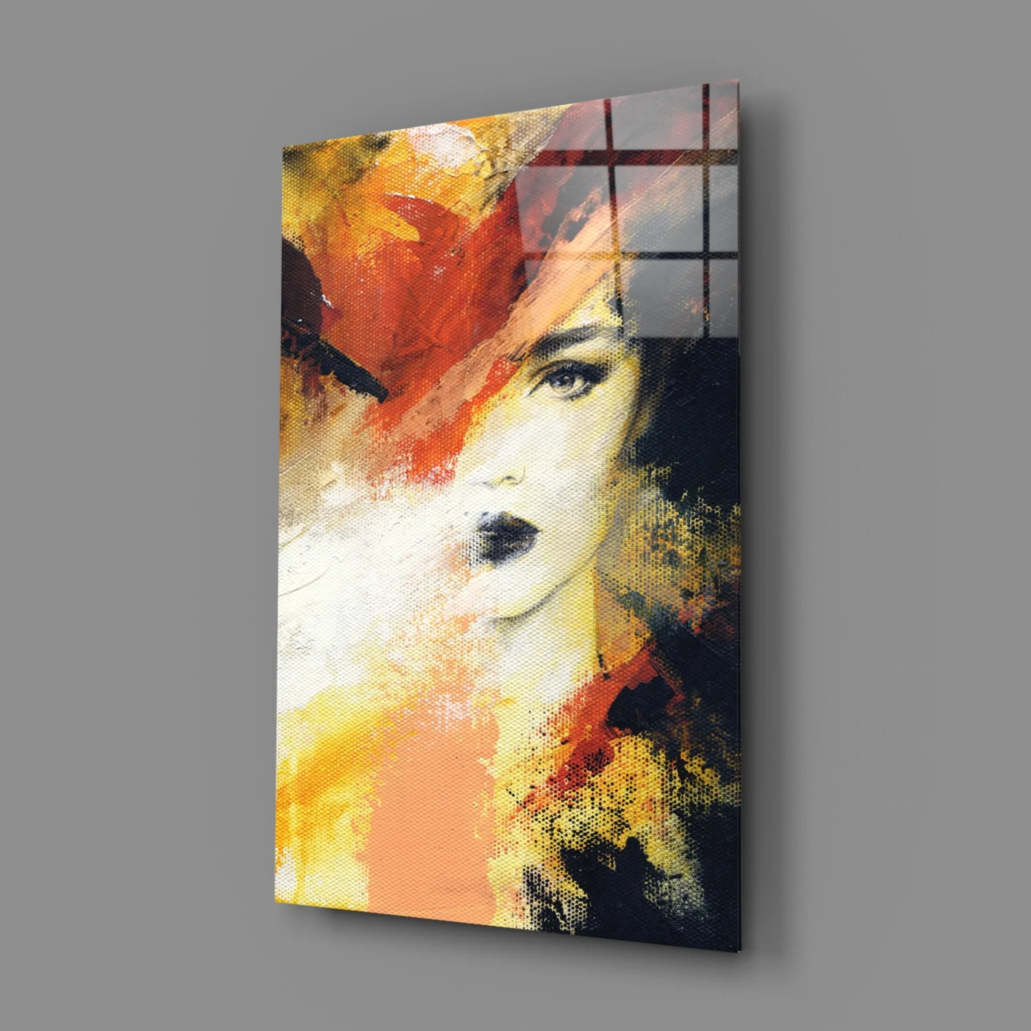 Fiery Orange Abstract Face Glass Wall Art - Image 3